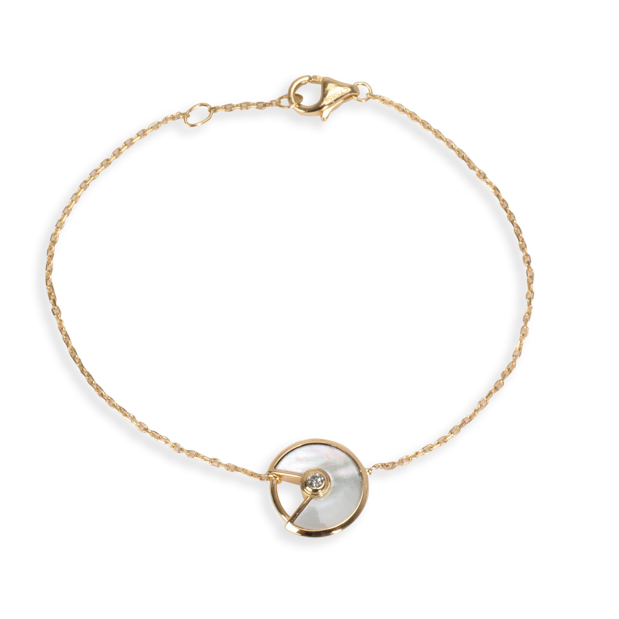 image of Cartier Amulette Diamond & Mother Of Pearl Bracelet In 18K Yellow Gold 0.02 Ctw, Women's