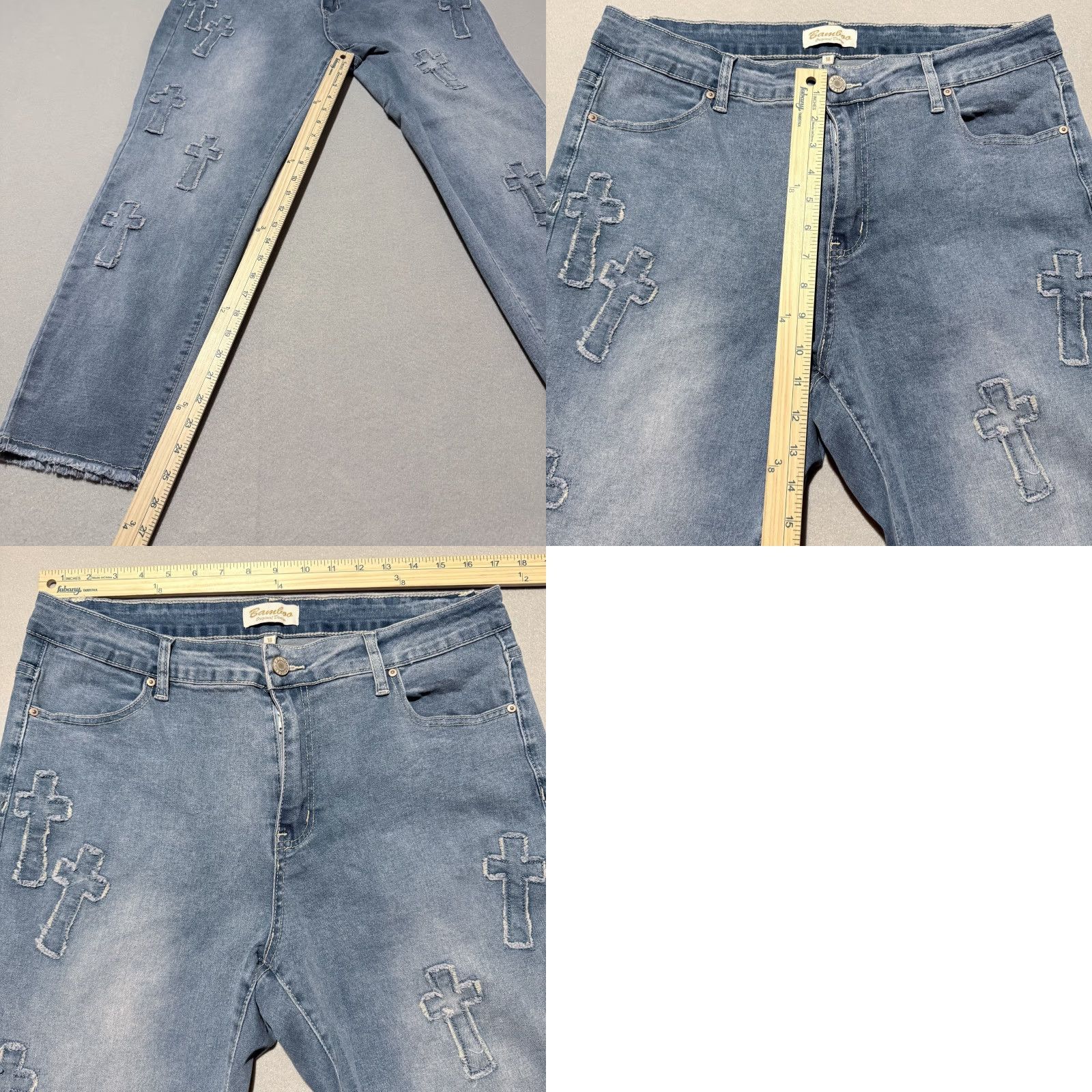 Vintage Bamboo Jeans Women's Blue Denim Stretch Frayed Hem Skinny 18 Cross Patch Heart Style - Jeans Size 40" / US 18 - 9 Thumbnail