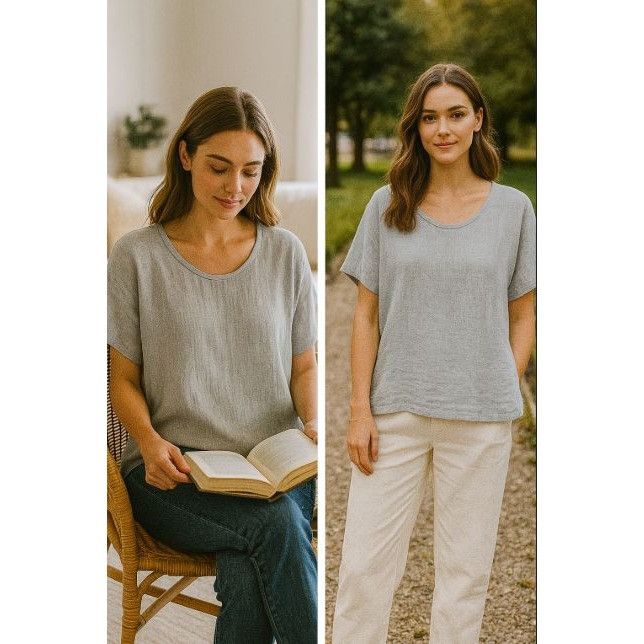 FLAX Flax Women's Light Gray Linen Top Large Minimalist Lagon lo Size L / US 10 / IT 46 - 1 Thumbnail