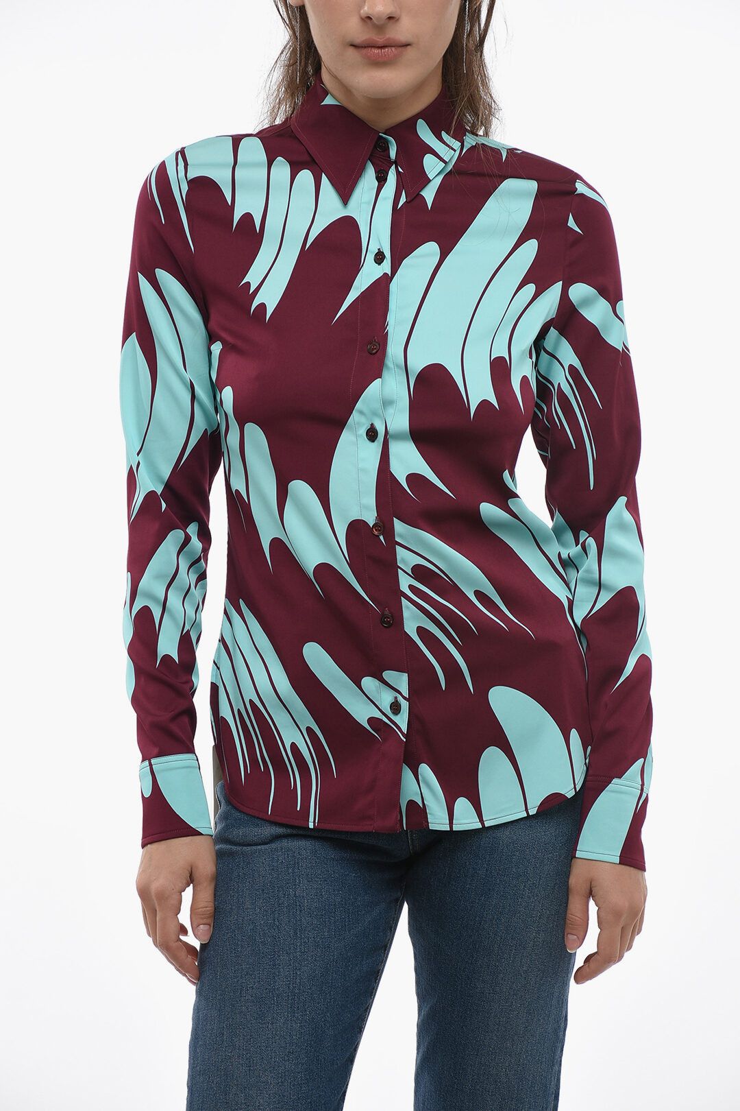 Stella McCartney og1mm0824 Waves Patterned Satin Shirt in Multicolor Size XS / US 0-2 / IT 36-38 - 1 Thumbnail