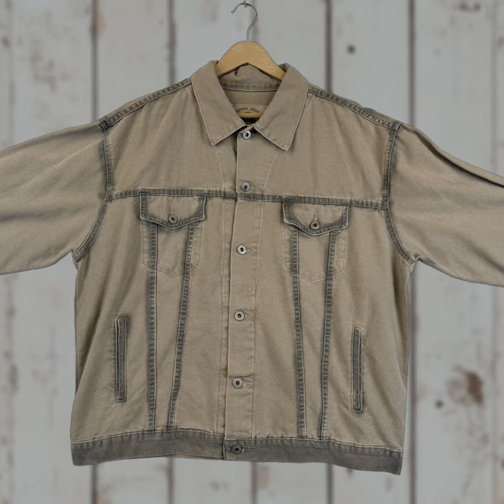 VINTAGE Arizona Jean Co Jacket Mens L Tan Cotton Canvas Trucker Made USA 00s Military Jacket Casual Workwear Beige Pattern Solid Buttons Mens