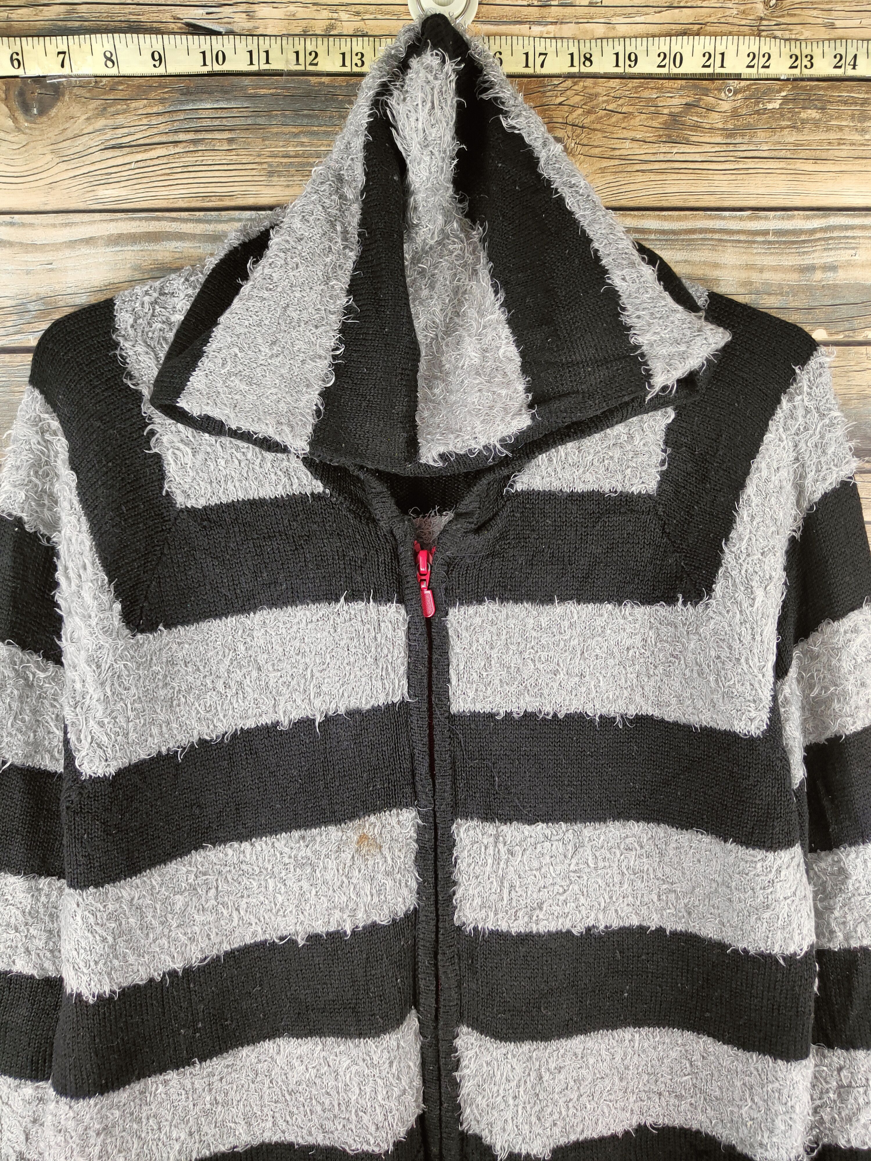 Japanese Brand DL F.D.G Black Gray Fur Mohair Hoodie Knitwear #46-522 Size M / US 6-8 / IT 42-44 - 2 Thumbnail