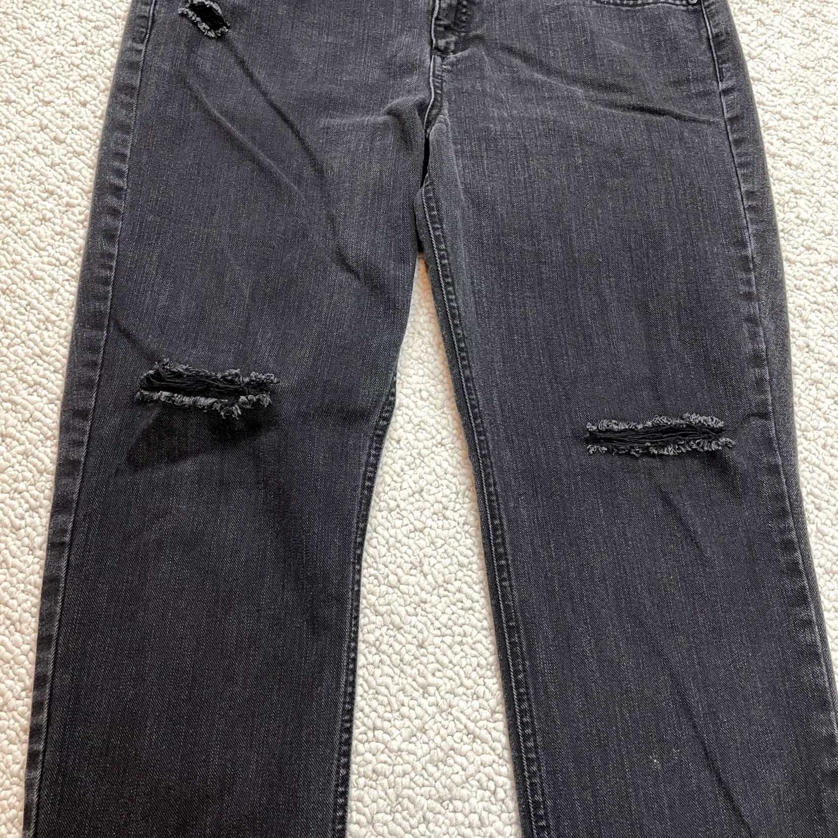 Vintage Signature Studio Jeans Womens 14 Black Denim Straight Mid Rise Distressed 36x30 Size 36" / US 14 / IT 50 - 3 Thumbnail