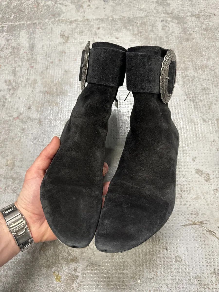 Saint Laurent Paris Saint Laurent Navy Suede Ankle Metallic Buckle Boots Size US 7 / IT 37 - 9 Thumbnail