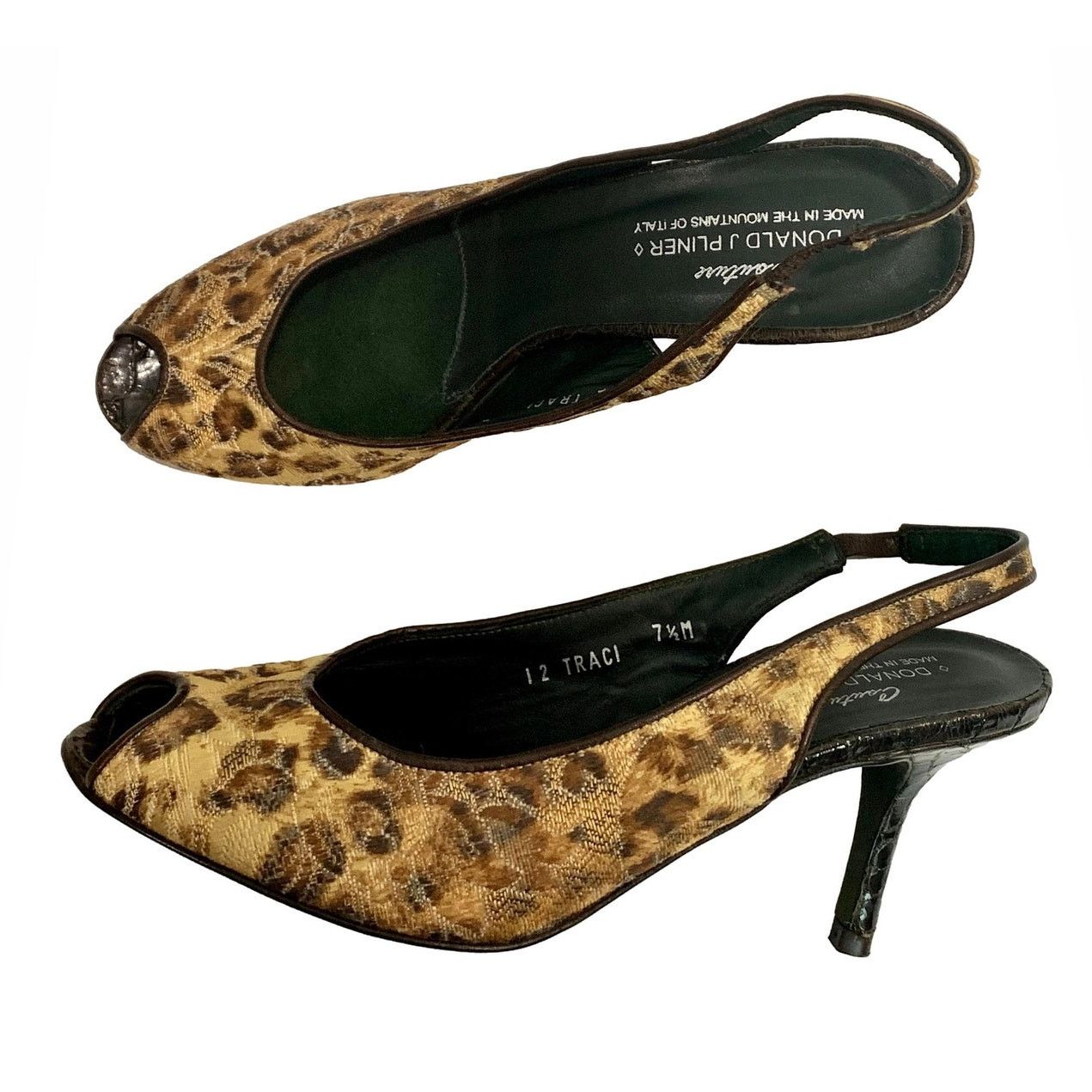 Donald Pliner × Vintage 90s Donald Pliner Leopard Print Slingback Heels Peep Toe 7.5 Size US 7.5 / IT 37.5 - 1 Thumbnail