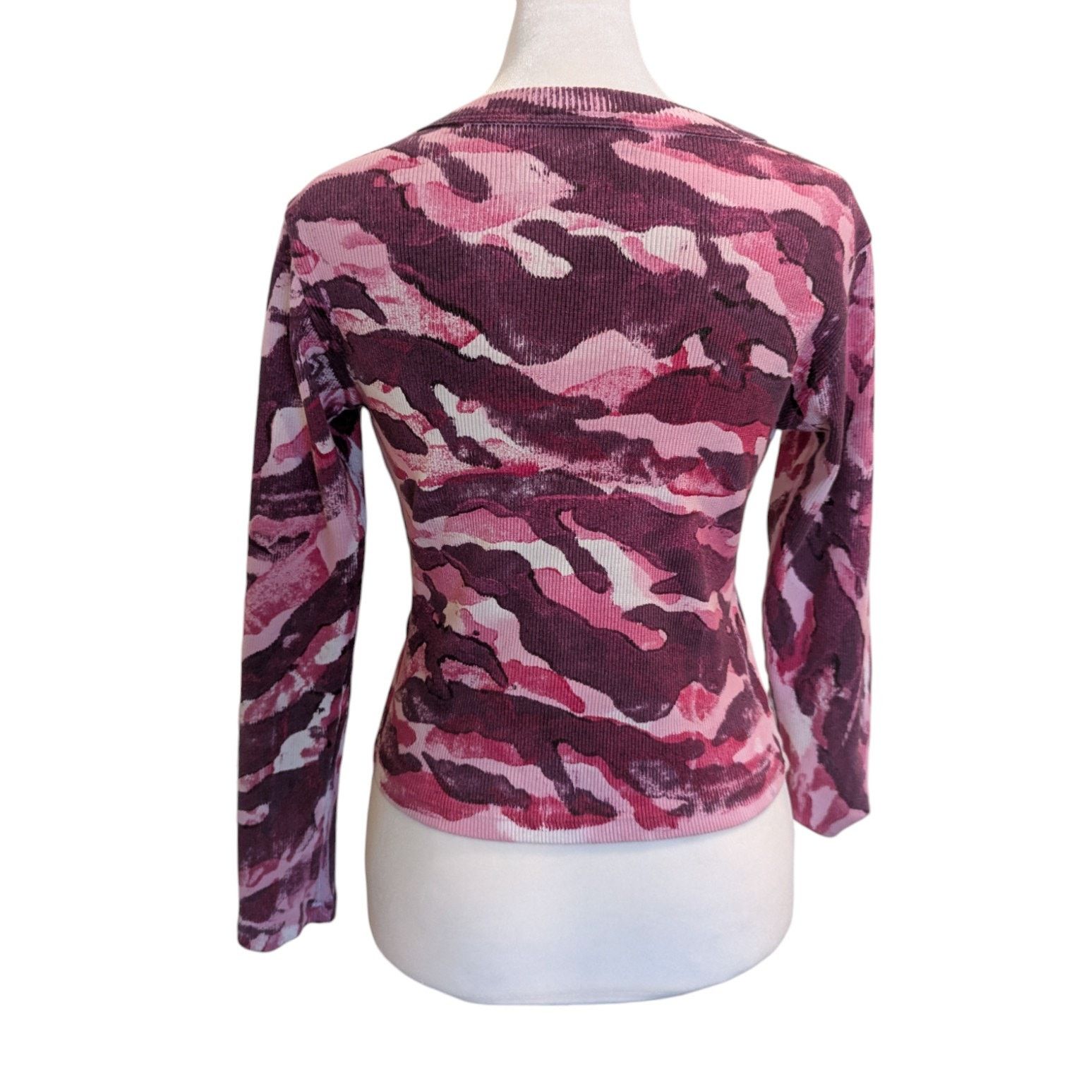 Big Bud Press Many Colors Big Bud Press Paint Stamped Pink Camo V-Neck Top Size XXS / US 00 / IT 34 - 4 Thumbnail
