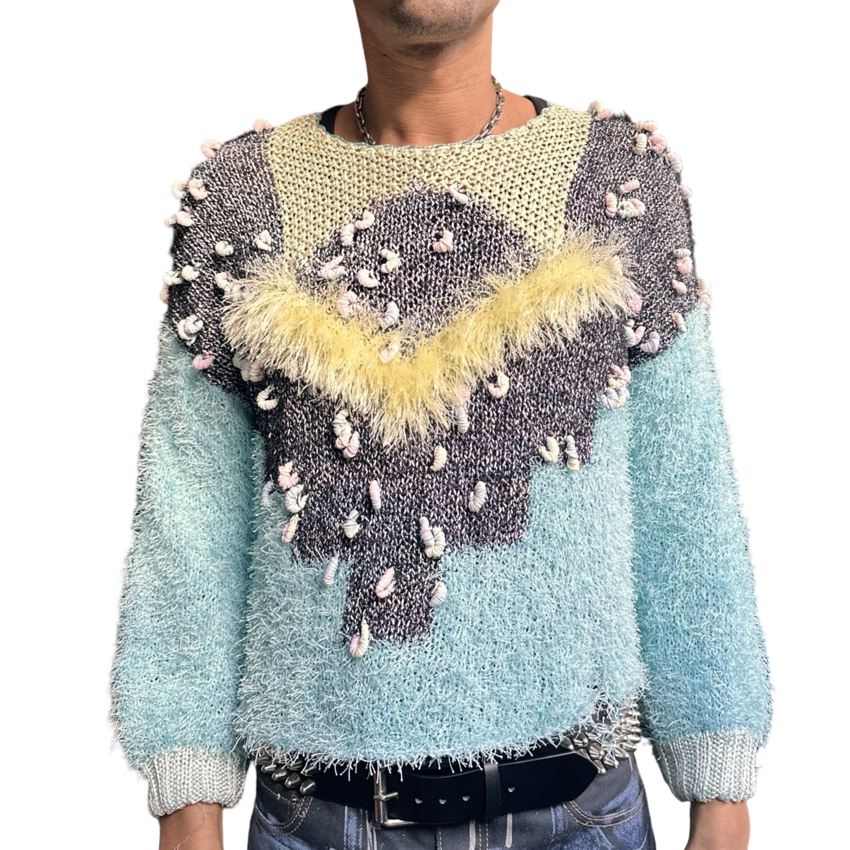 Vintage Vintage Blue & Yellow Granny Knit Retro Sweater – XL Size US XL / EU 56 / 4 - 1 Thumbnail