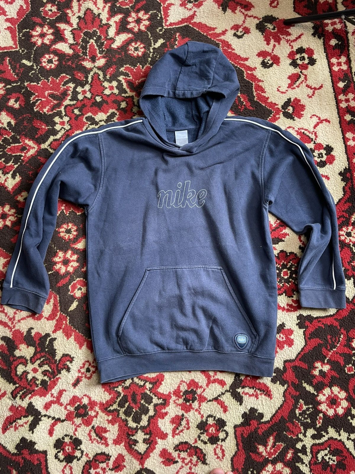 Nike × Vintage Vintage 90s Nike Hoodie Sweatshirt Faded big logo Swoosh Size US XL / EU 56 / 4 - 1 Thumbnail