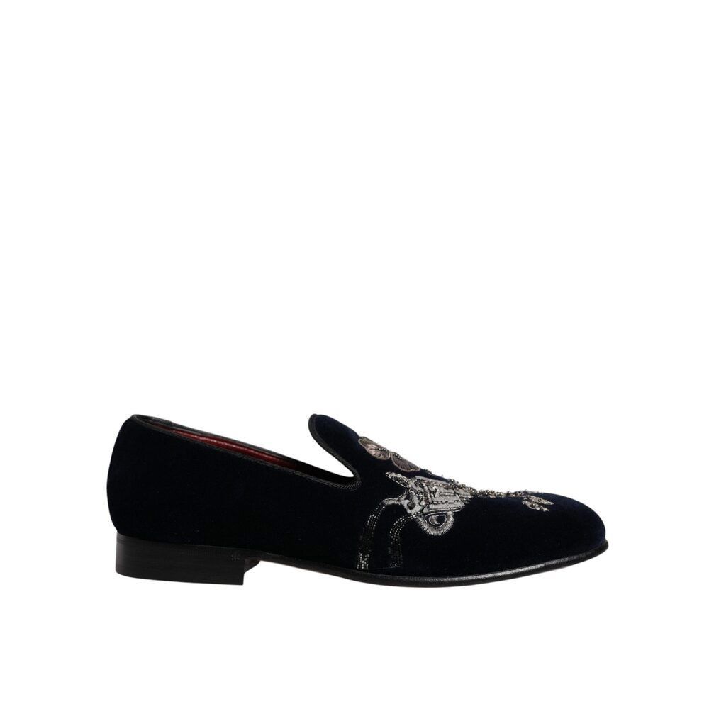 Dolce & Gabbana Dolce & Gabbana Black Velvet Floral Gun Loafers Dress Shoes Size US 8 / EU 41 - 6 Thumbnail