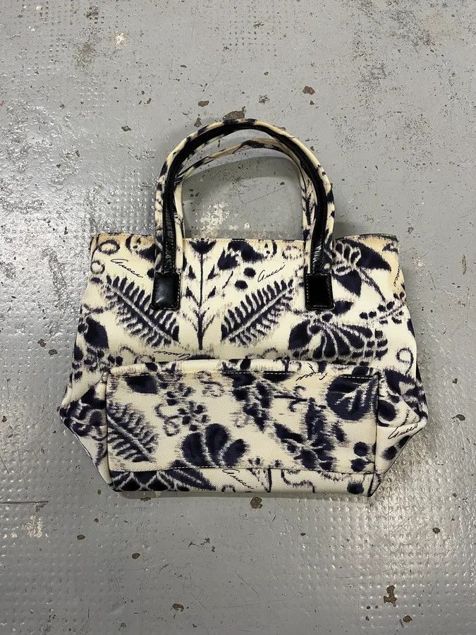 Guidi Gucci Blurred Flowers Cream & Navy Handle Bag Size ONE SIZE - 6 Thumbnail