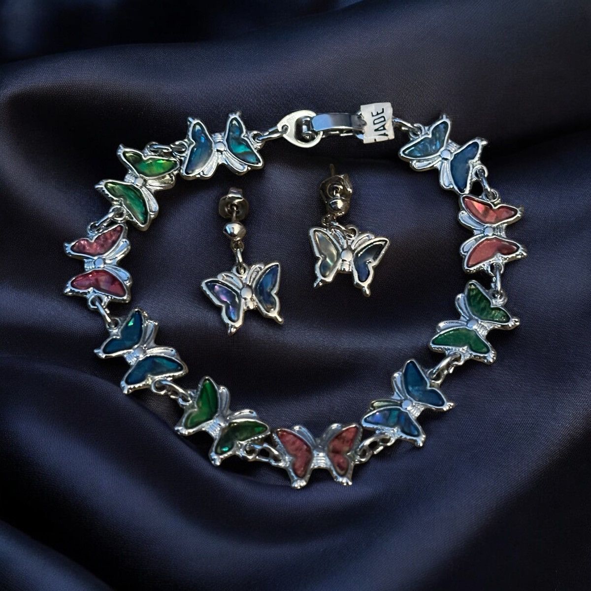 Other Silver tone abalone butterfly link bracelet and earrings set Size ONE SIZE - 1 Thumbnail