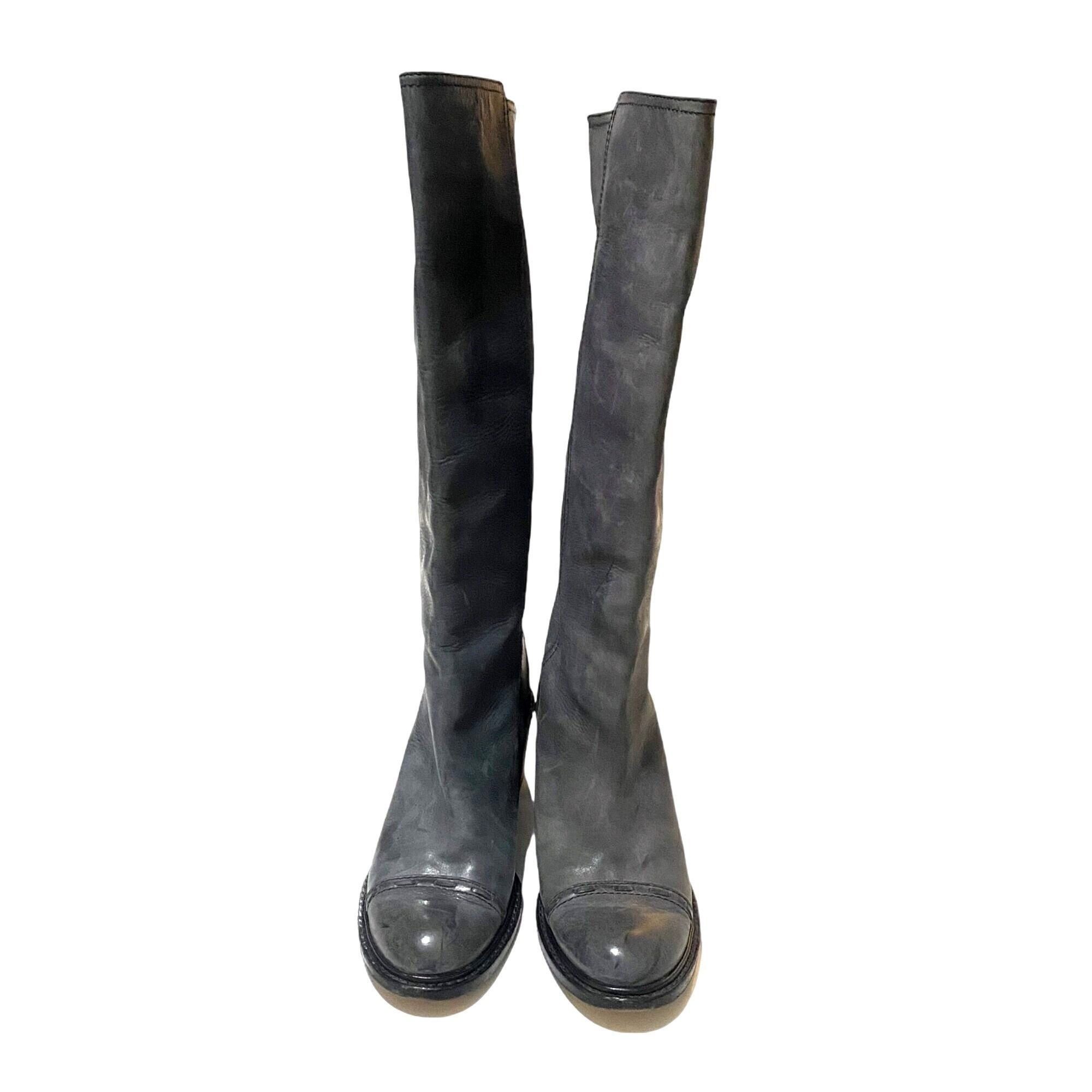 Chloe Chloé Knee High Leather Boots Grey Distressed Size 39.5 Size US 9.5 / IT 39.5 - 3 Thumbnail