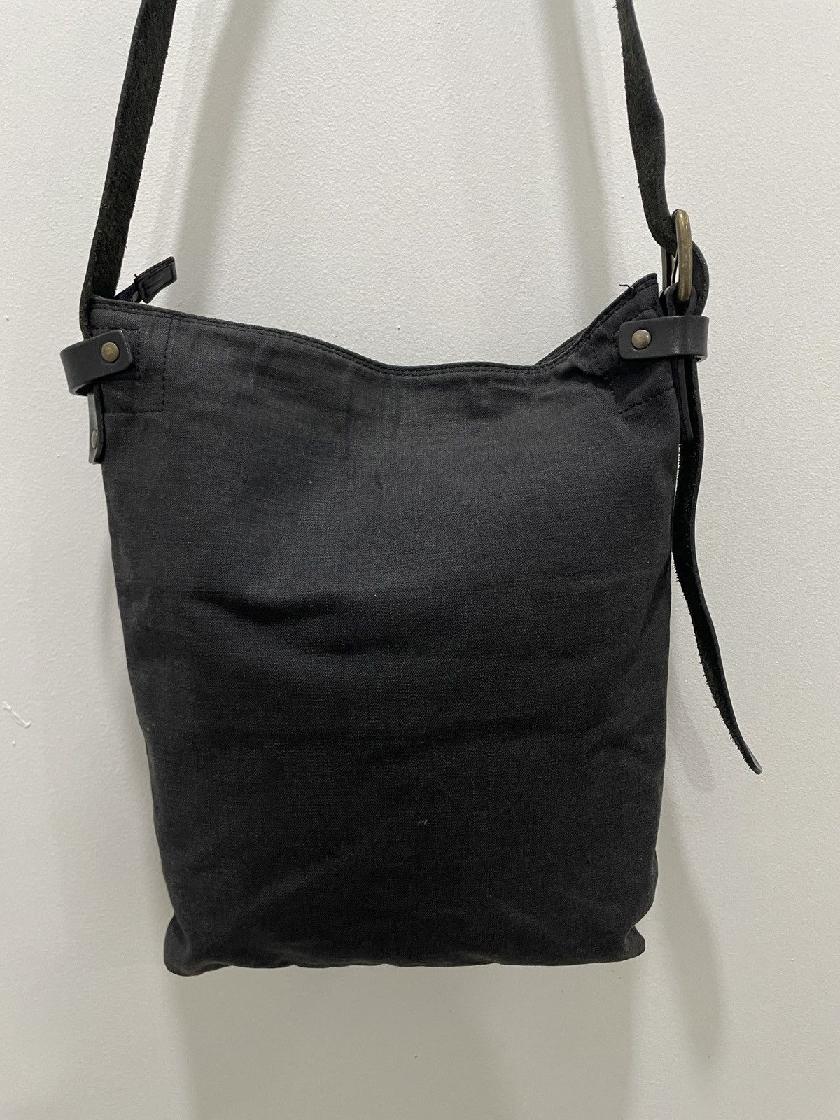 Dries Van Noten Black Canvas Leather Double Pocket Bag Military Style Size ONE SIZE - 7 Thumbnail