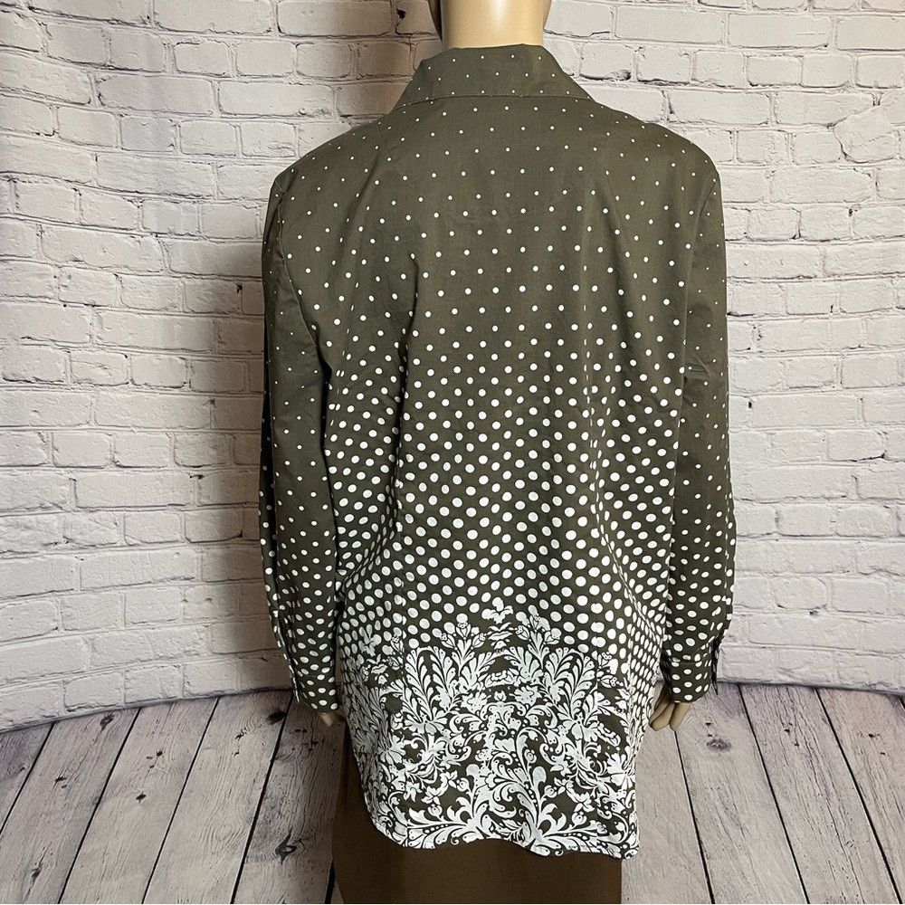 Chicos Chico's Polka Dot Floral Cotton Blend Long Sleeve Button Sh Size L / US 10 / IT 46 - 5 Thumbnail