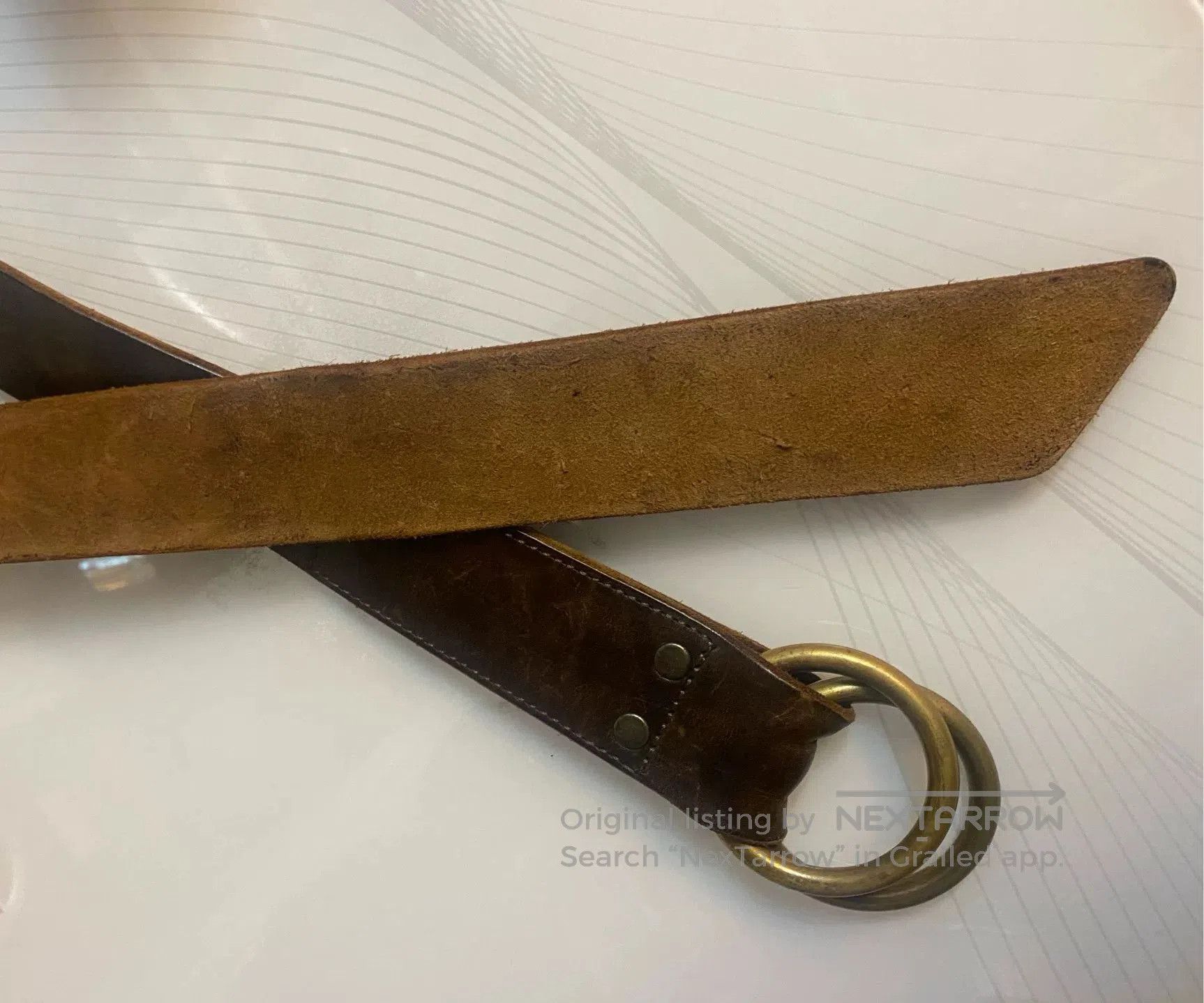 RRL Ralph Lauren Classic Double RL Brass Buckle Leather Belt. Size ONE SIZE - 9 Thumbnail