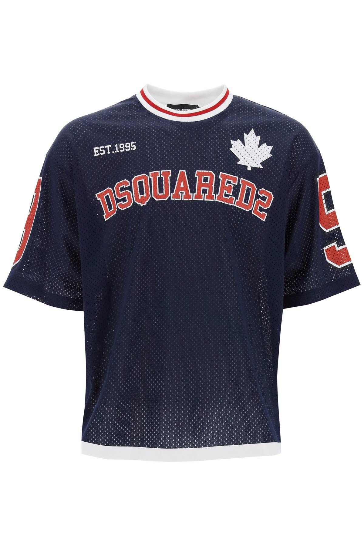 image of Dsquared2 T-Shirt Hockey Con Stampa Logo in Blue, Men's (Size Large)
