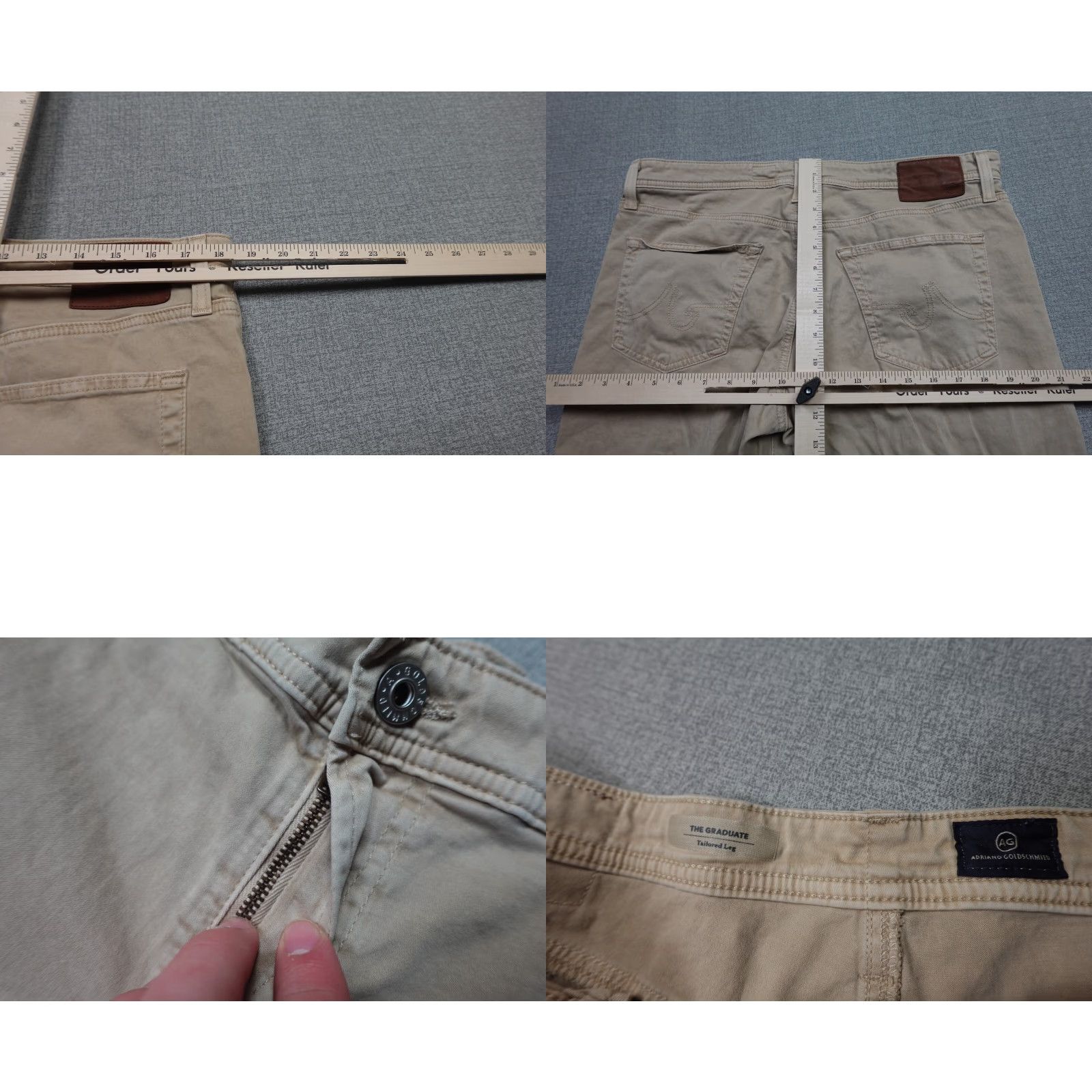 Vintage AG Adriano Goldschmied The Graduate Pants Mens 36x28 Beige Khaki Tapered Leg 확 Size US 36 / EU 52 - 8 Thumbnail
