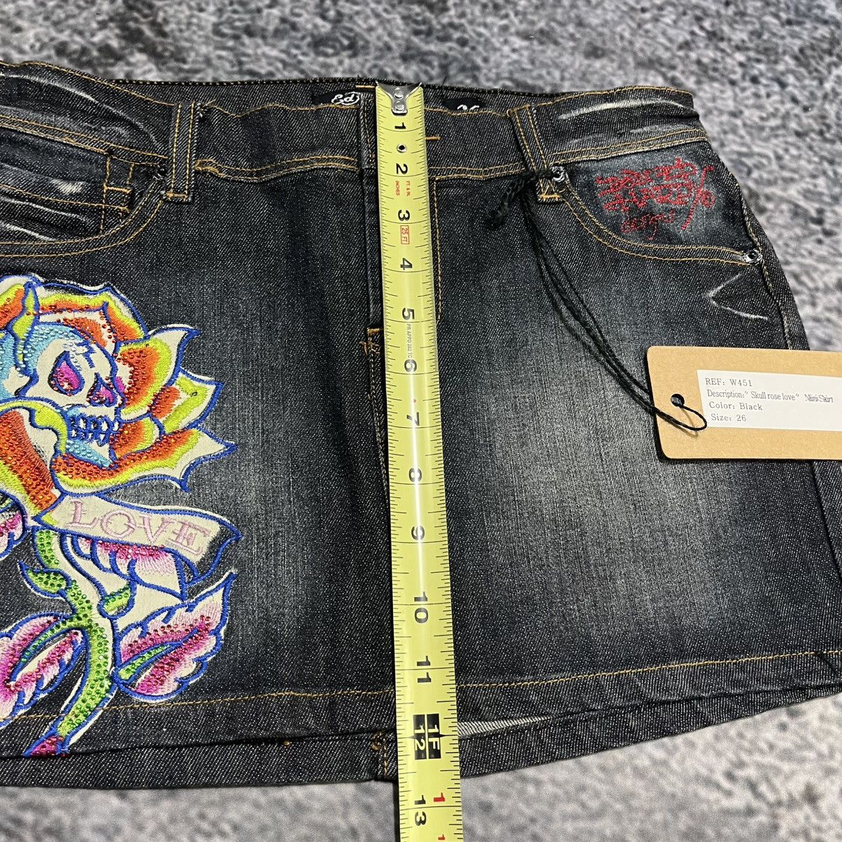 Ed Hardy Vintage Y2K Ed Hardy Cyber Grunge Goth Denim Mini Skirt NEW Size 29" - 9 Thumbnail