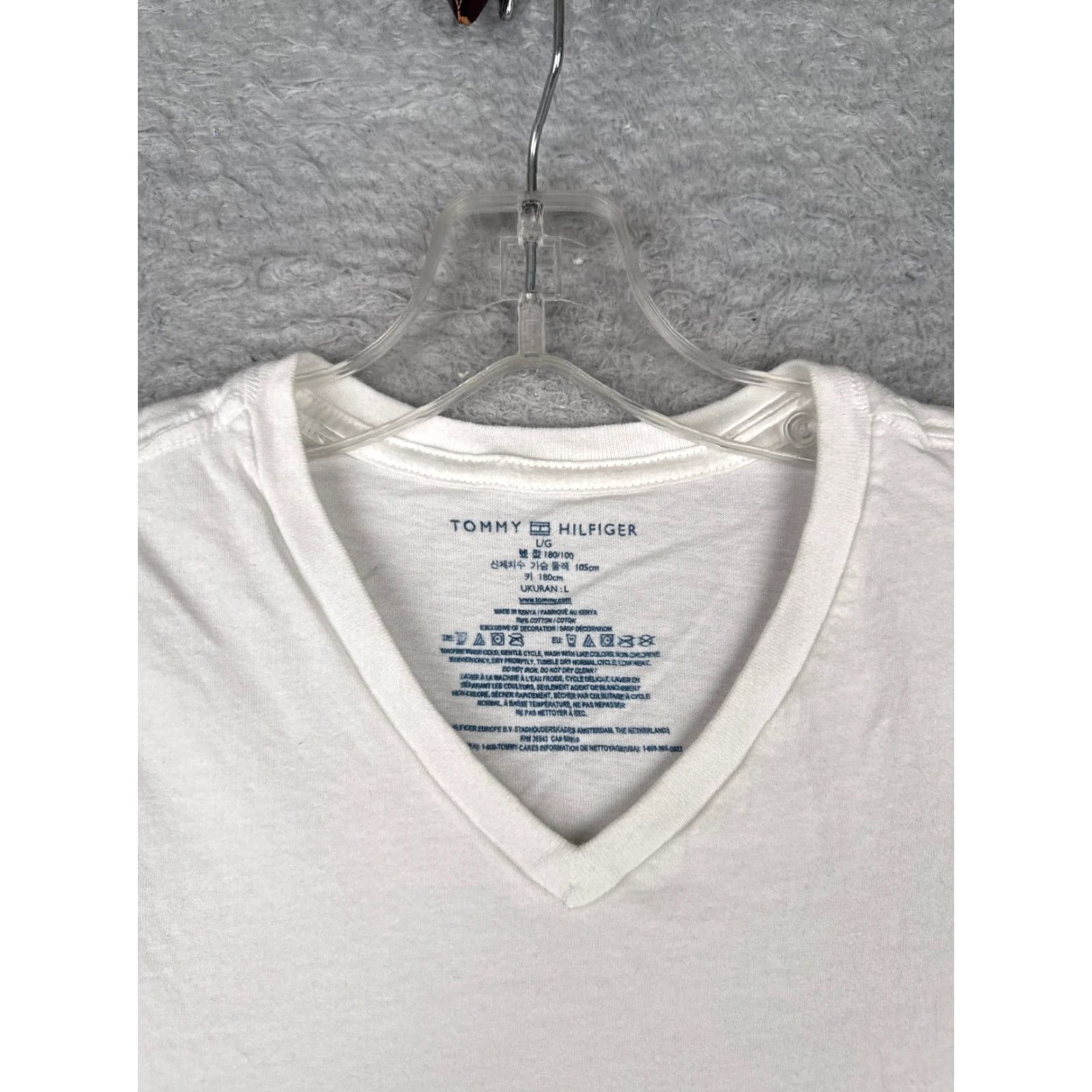 Tommy Hilfiger Tommy Hilfiger Shirt Adult Large White V-Neck Short Sleeve 100% Cotton Read Size US L / EU 52-54 / 3 - 6 Thumbnail