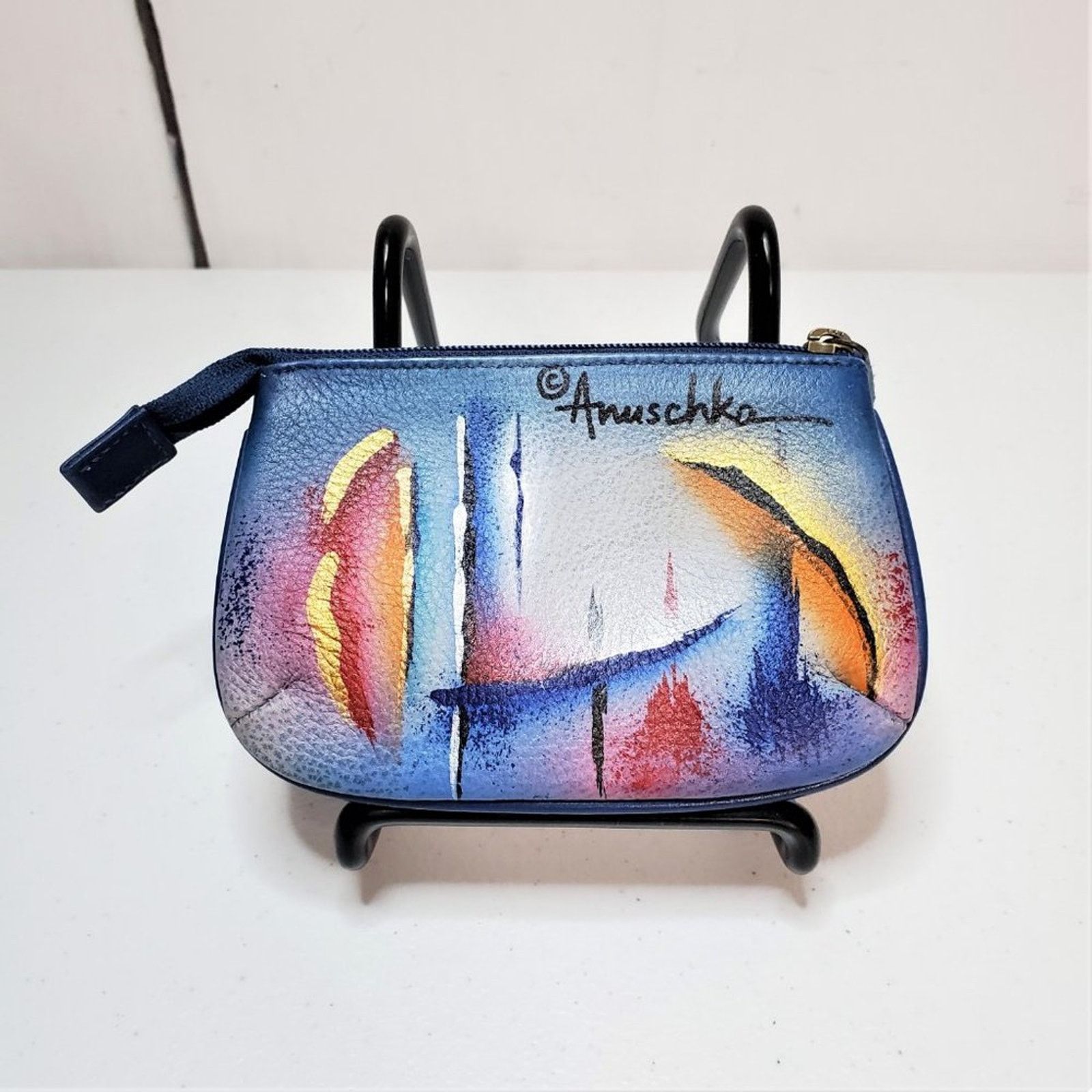 Designer Anuschka Abstractions Hand Painted Leather Coin Pouch Size ONE SIZE - 7 Thumbnail