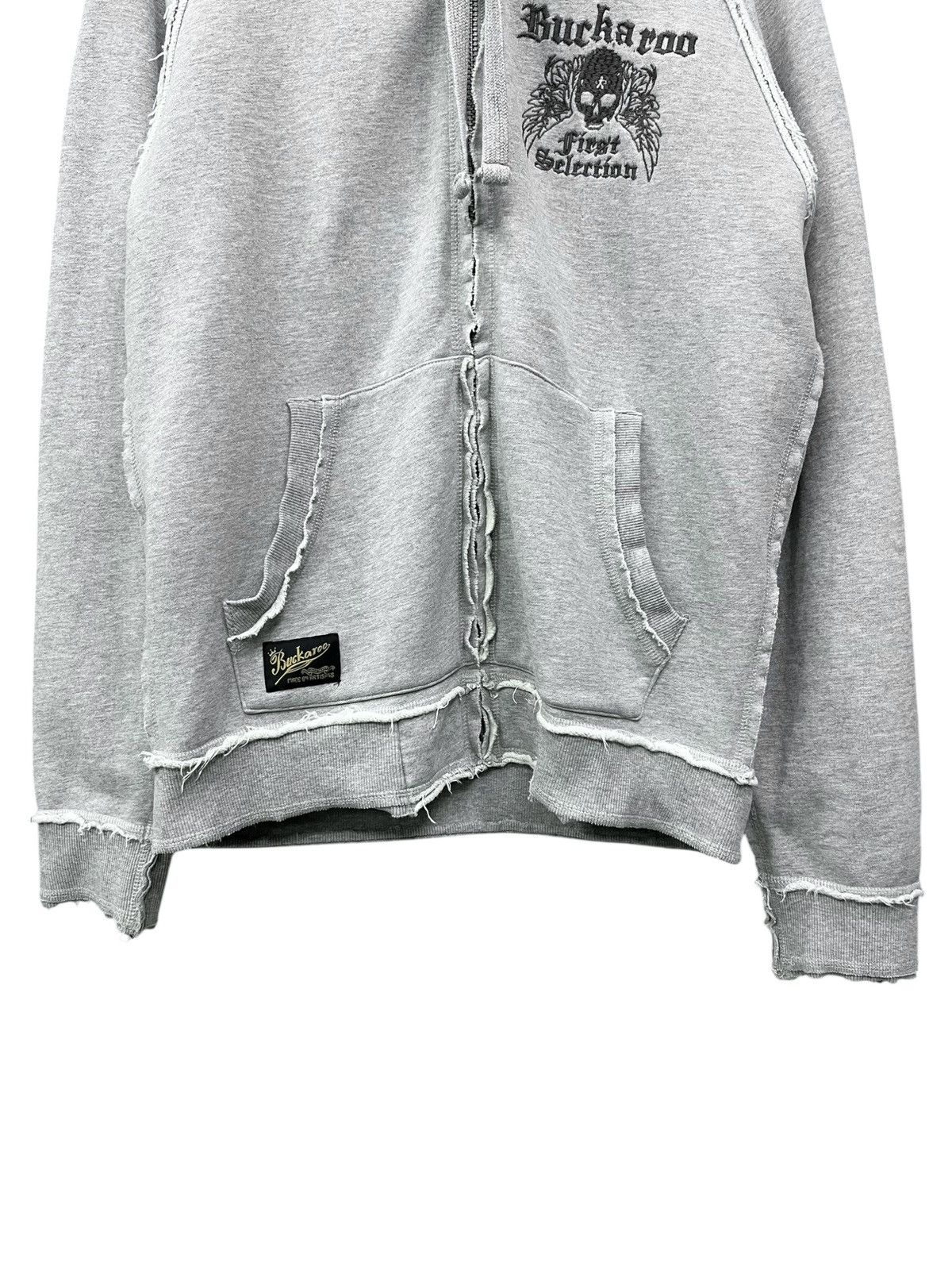 BUCKAROO RARE💀Buckaroo Punk Skull Embroidery Raw Hem Zip Hoodie Grey Size US M / EU 48-50 / 2 - 7 Thumbnail