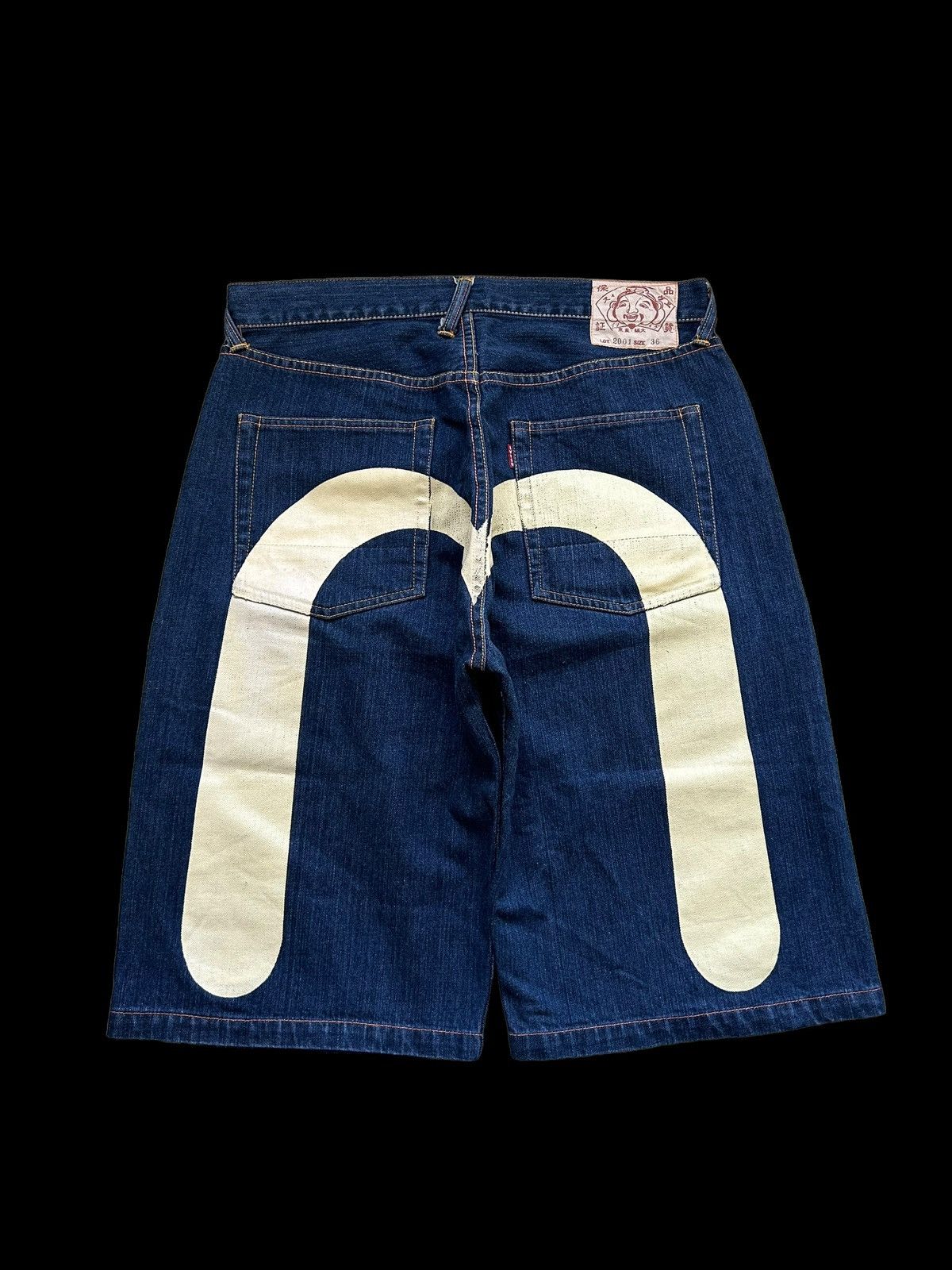 Image of Baggy Denim Shorts Jorts Evisu Big Logo Daicock By Yamane in Navy, Men's (Size 34)