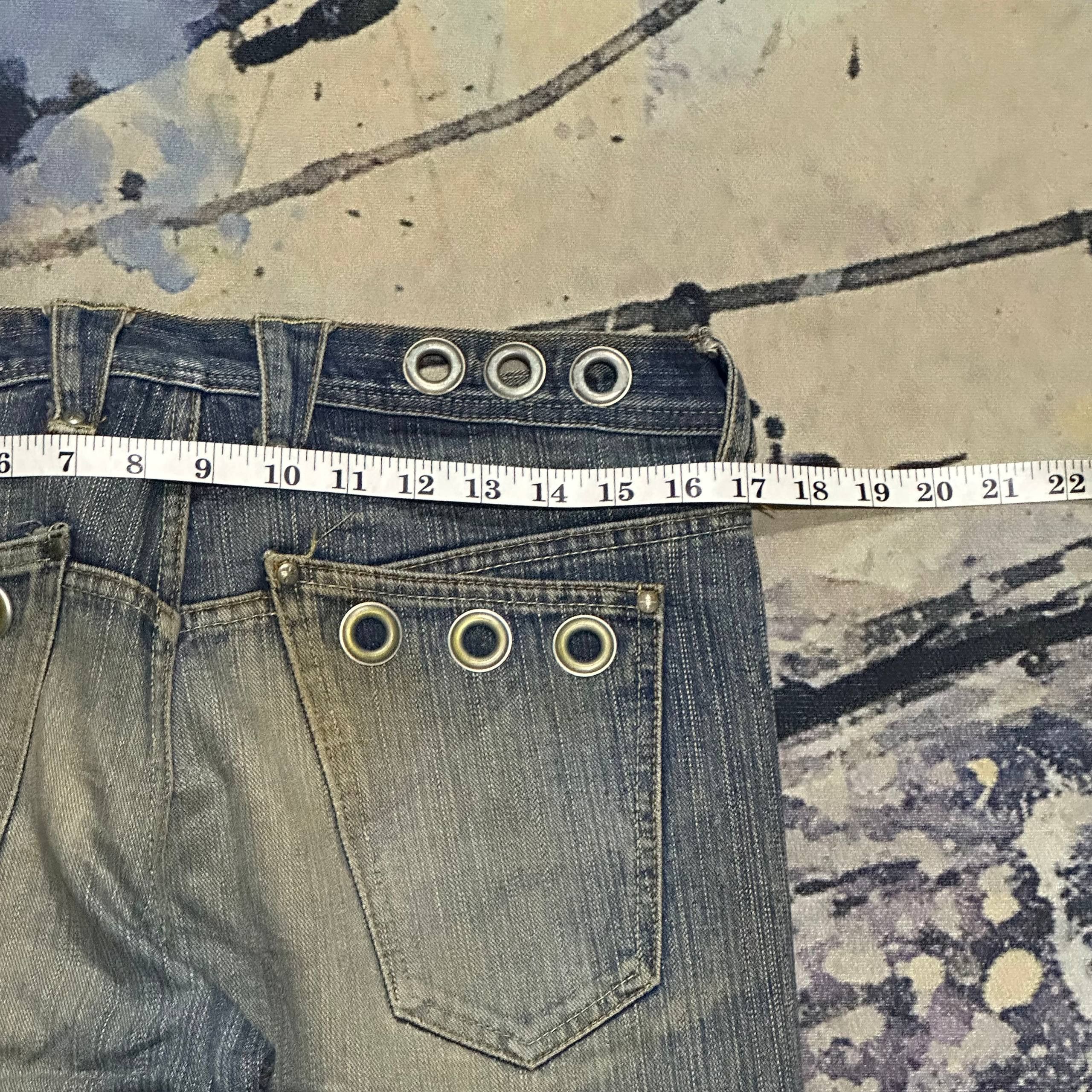 Japanese Brand 2000s Gogmagog Japan Distressed Flared Grommet Rivet Jeans Size US 34 / EU 50 - 9 Thumbnail