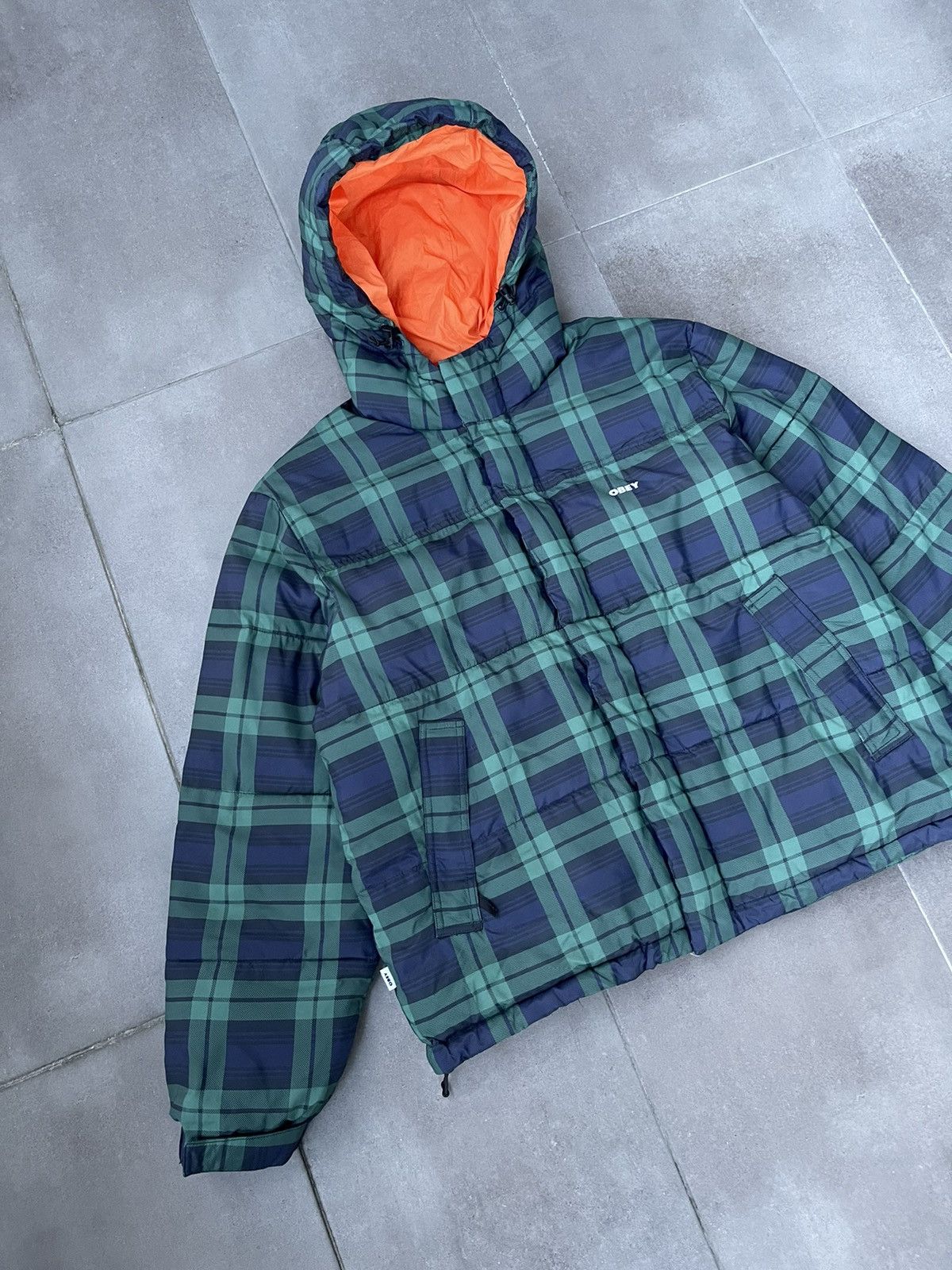 Obey Obey Small Logo Checkered Green Navy Puffer Jacket Size US S / EU 44-46 / 1 - 7 Thumbnail