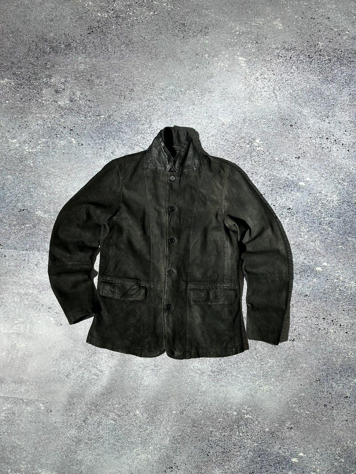 image of Allsaints Leather Jacket Blazer Survey Moto Bike Style in Grey, Men's (Size Medium)