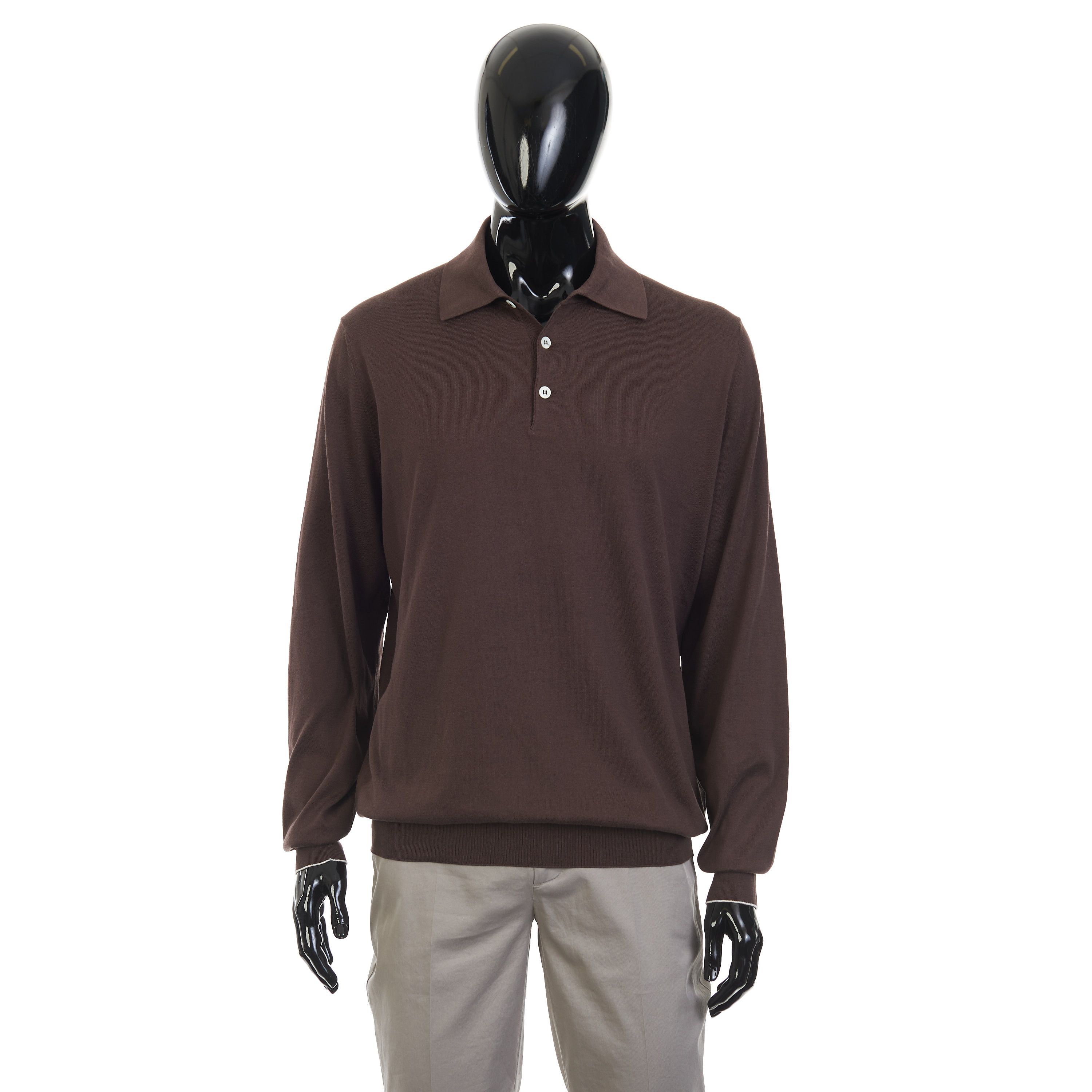 Brunello Cucinelli Brown Lightweight Cotton Knit Polo Shirt Size 58 Size US XXL / EU 58 / 5 - 1 Thumbnail