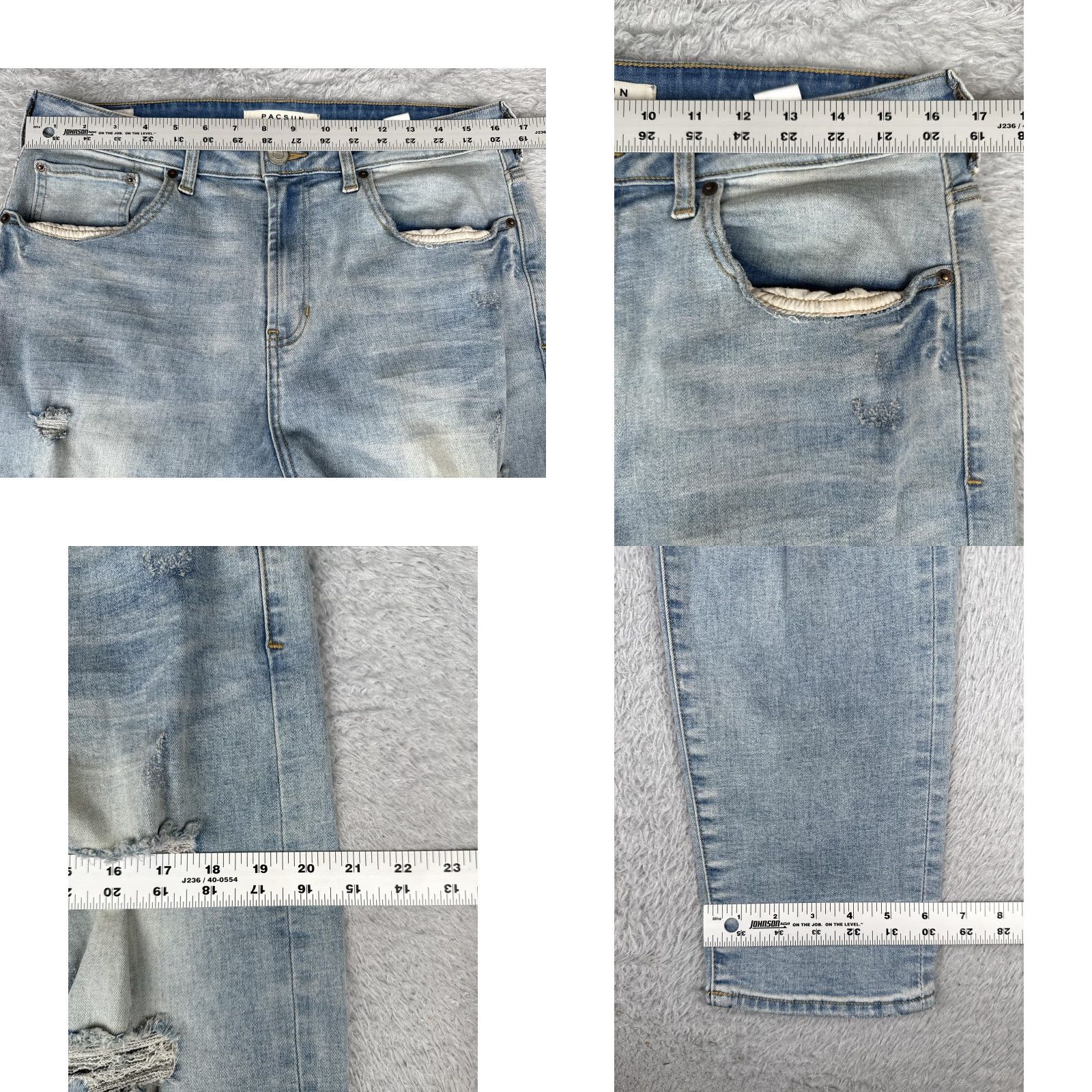 Pacsun PacSun Jeans Mens 32x32 Light Wash Blue Slim Taper Distressed Ripped Denim Faded Jeans City Grunge Men Size US 32 / EU 48 - 9 Thumbnail