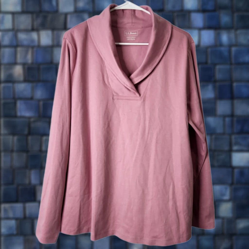 Vintage LL Bean Womens 1X Shawl Collar Long Sleeve Shirt Pullover Top Pink Size XL / US 12-14 / IT 48-50 - 1 Thumbnail