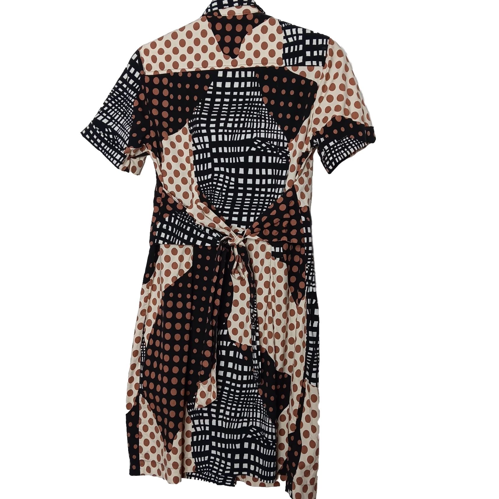 Vintage VINTAGE Becky & Max Shirt Dress Knee Length Short Sleeve Polka Dot Abstract Stretch Cream Black White Cotton Spandex 6 Womens Mens? Size M / US 6-8 / IT 42-44 - 2 Thumbnail