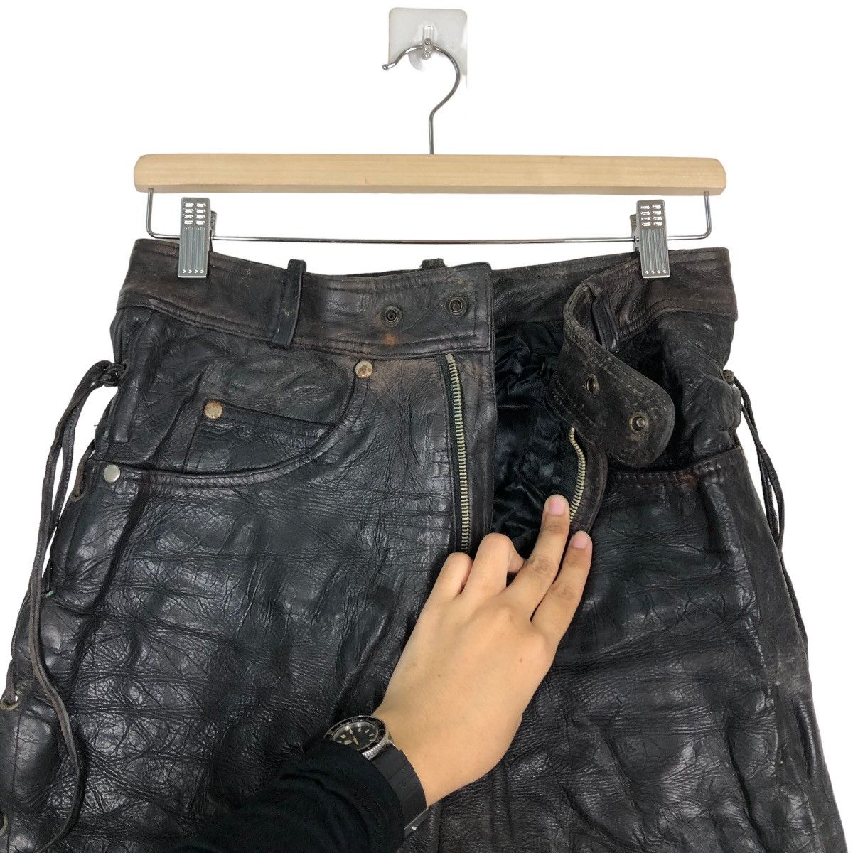 Genuine Leather 🔥Rare Bondage Genuine Leather Pants Issey Miyake Japan Size US 28 / EU 44 - 9 Thumbnail
