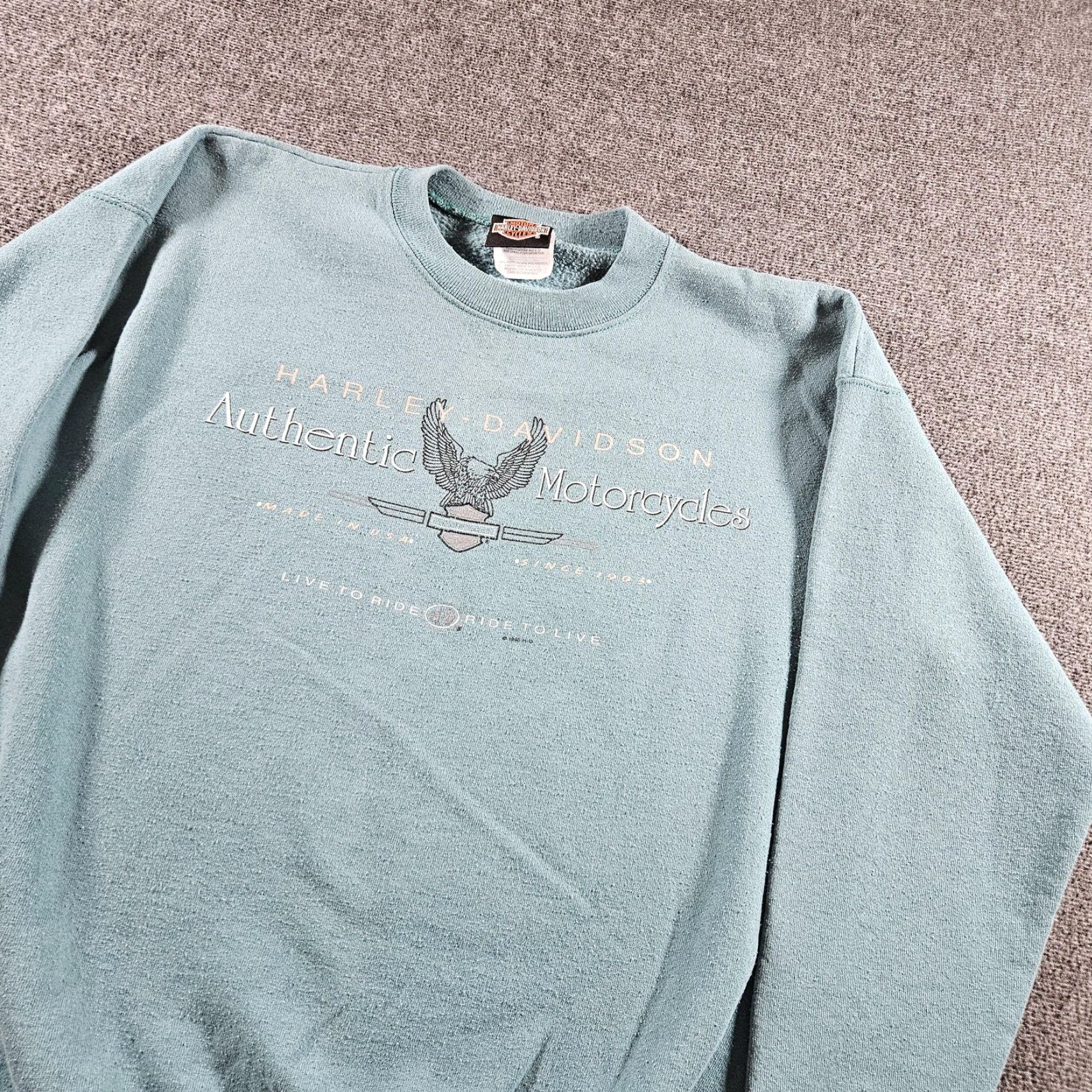 Harley Davidson VINTAGE Harley-Davidson Sweatshirt Mens L Green Graphic Print Pullover Crew Neck Motorcycle Biker 90s Size US L / EU 52-54 / 3 - 4 Thumbnail