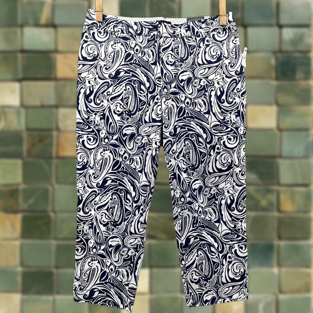 Talbots Talbots Perfect Crop Pants Women's 10P Paisley Navy Blue Slim Cropped Pant Petite 10P Size 32" / US 10 / IT 46 - 1 Thumbnail