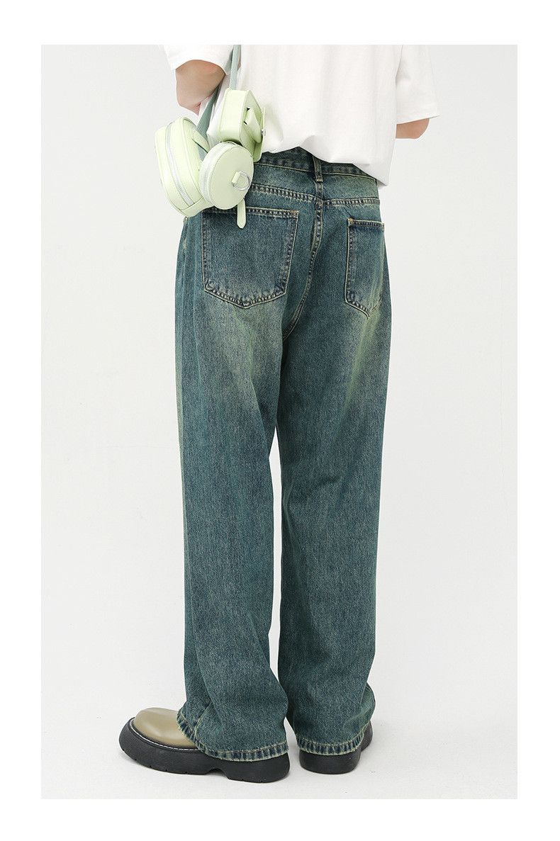 Japanese Brand × Jean Washed distressed straight-leg dark green wide-leg jeans Size US 32 / EU 48 - 4 Thumbnail