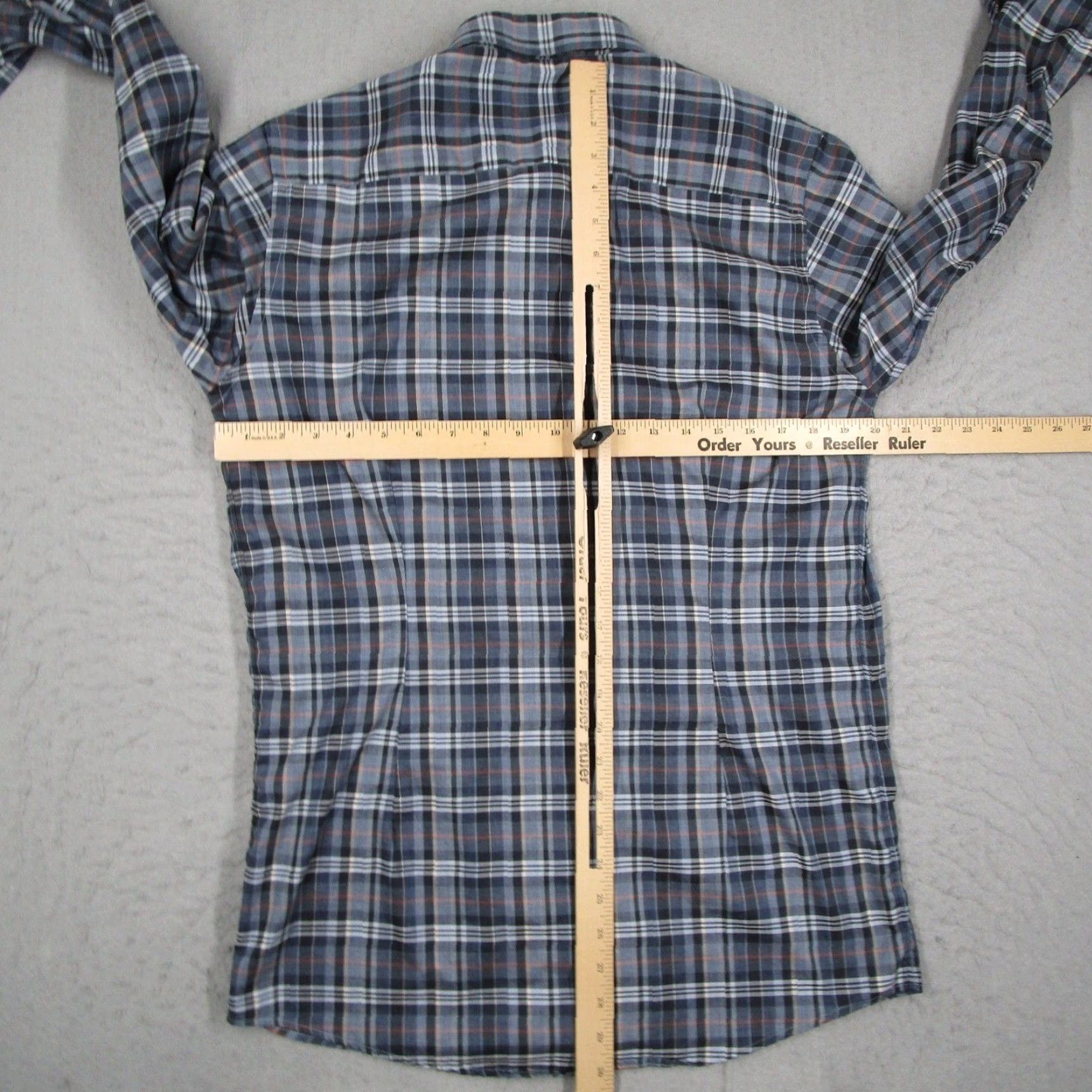 Eton Eton Contemporary Fit Dress Shirt Mens 15.5 41in Cotton Twill Plaid Blue Grey Orange Multicolor Long Sleeve Button-Down Spread Collar Mens Size 42R - 5 Thumbnail