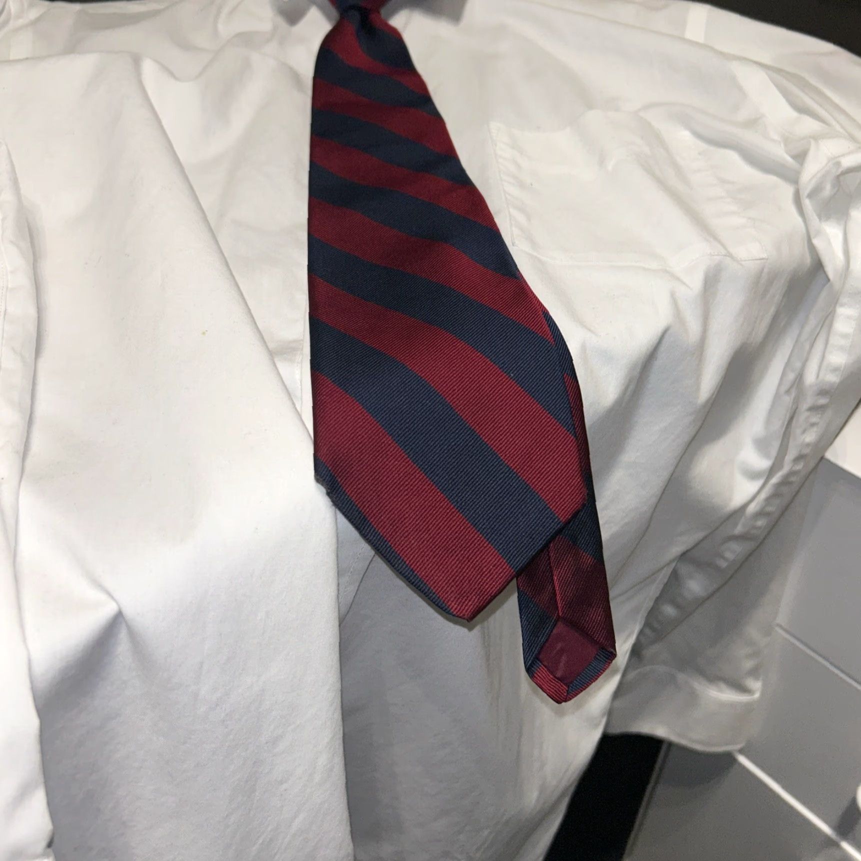 Vintage VINTAGE Allen Solly Neck Tie Silk Repp Red Blue Stripe Merlot Dark Academia Preppy USA Made England Lolly Men Size ONE SIZE - 4 Thumbnail