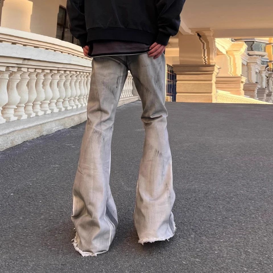 Japanese Brand × Jean × Vintage Streetwear Retro Fringed Black Wide Jeans Ribbon Size US 33 - 4 Thumbnail