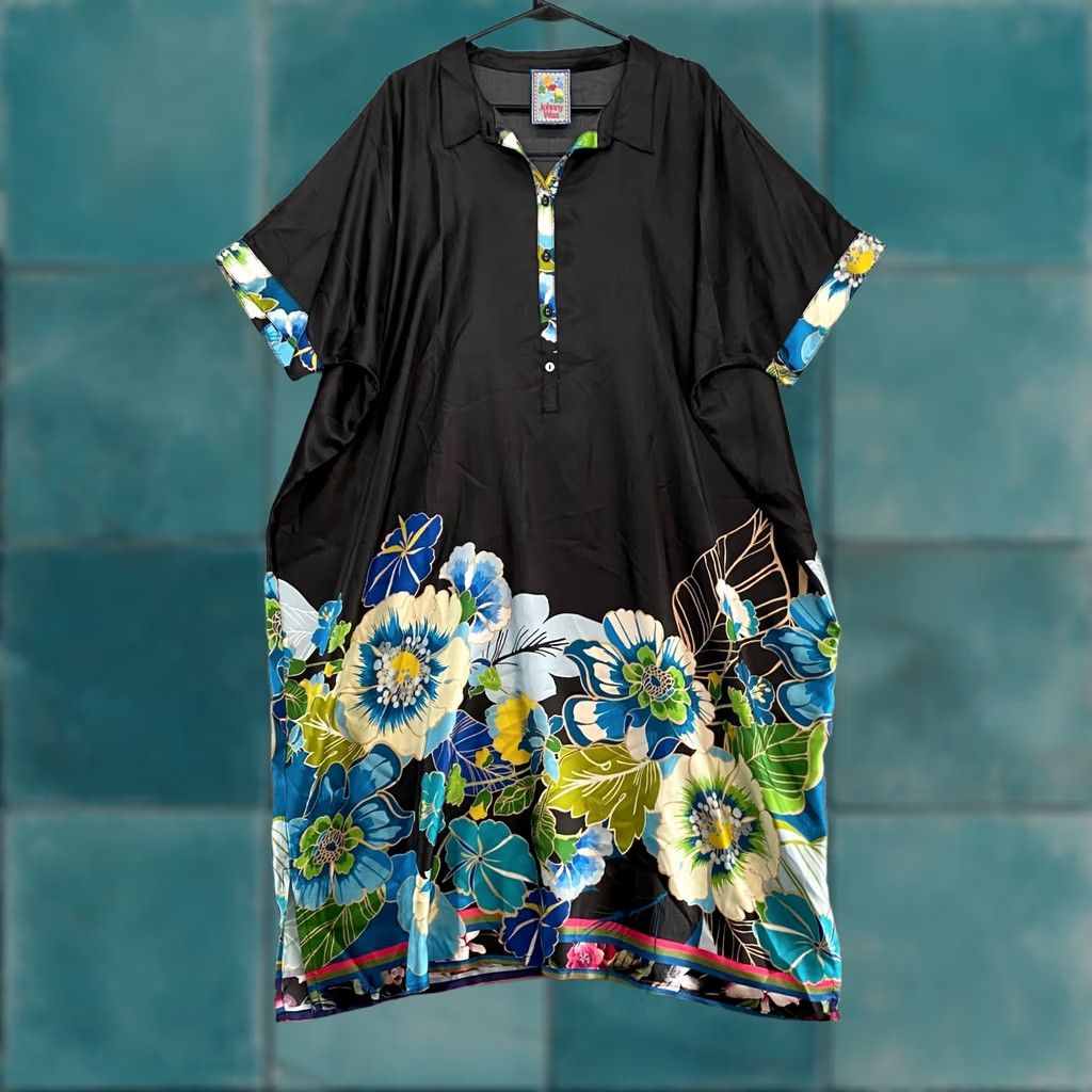 Johnny Was Johnny Was Silk Dress Womens Large Oversized Araia 100% Silk Beach Cruise Resort Floral Black Size L / US 10 / IT 46 - 1 Thumbnail