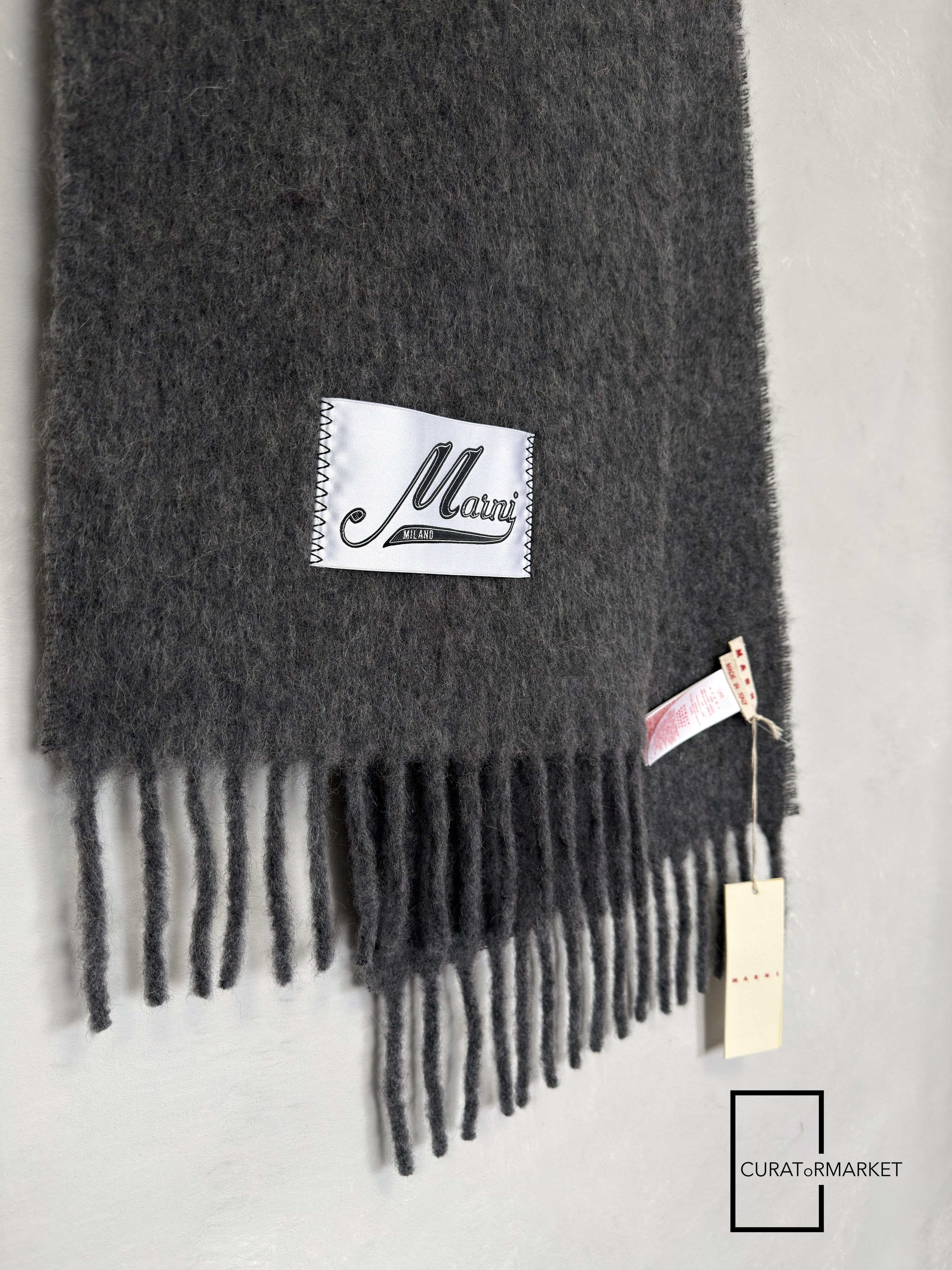 Marni Embroidered Logo Alpaca Felted Wool Classic Gray Scarf FW25 Size ONE SIZE - 4 Thumbnail