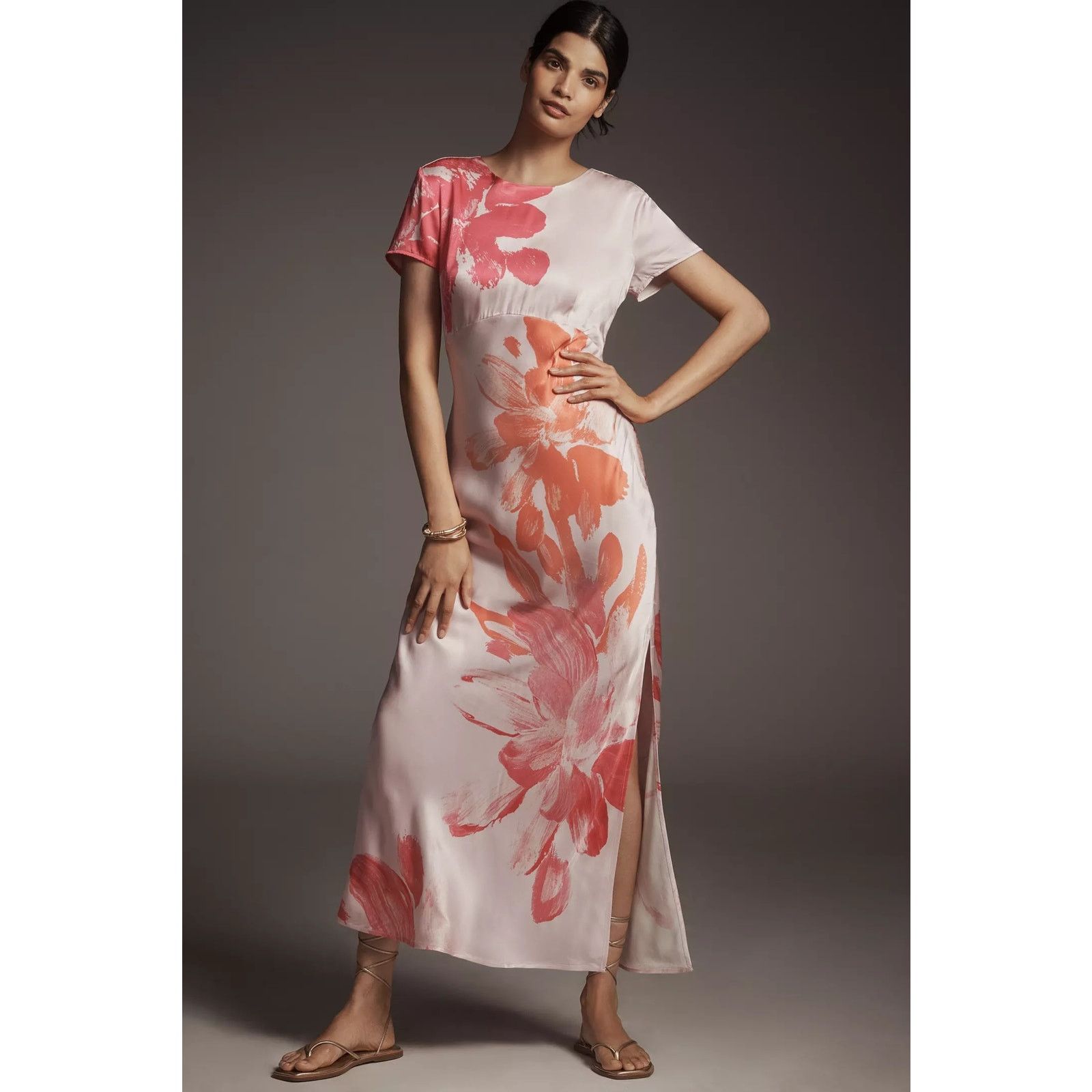 Anthropologie New Short-Sleeve Maxi Slip Dress $168 Small Pink Floral Boho Size S / US 4 / IT 40 - 1 Thumbnail