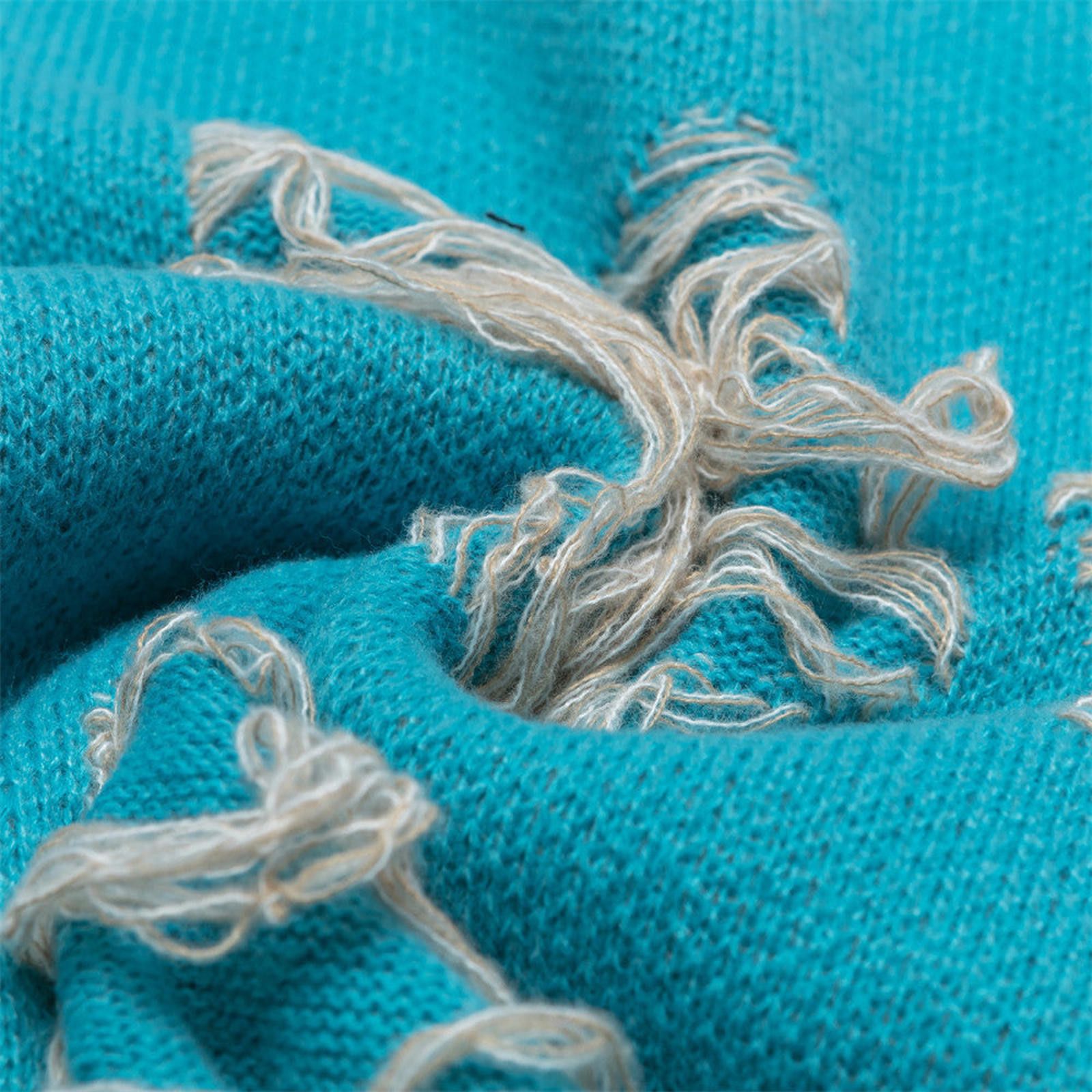 Vintage Blue Distressed Knit Sweater, Loose Fit Women's Sweater Size US M / EU 48-50 / 2 - 4 Thumbnail