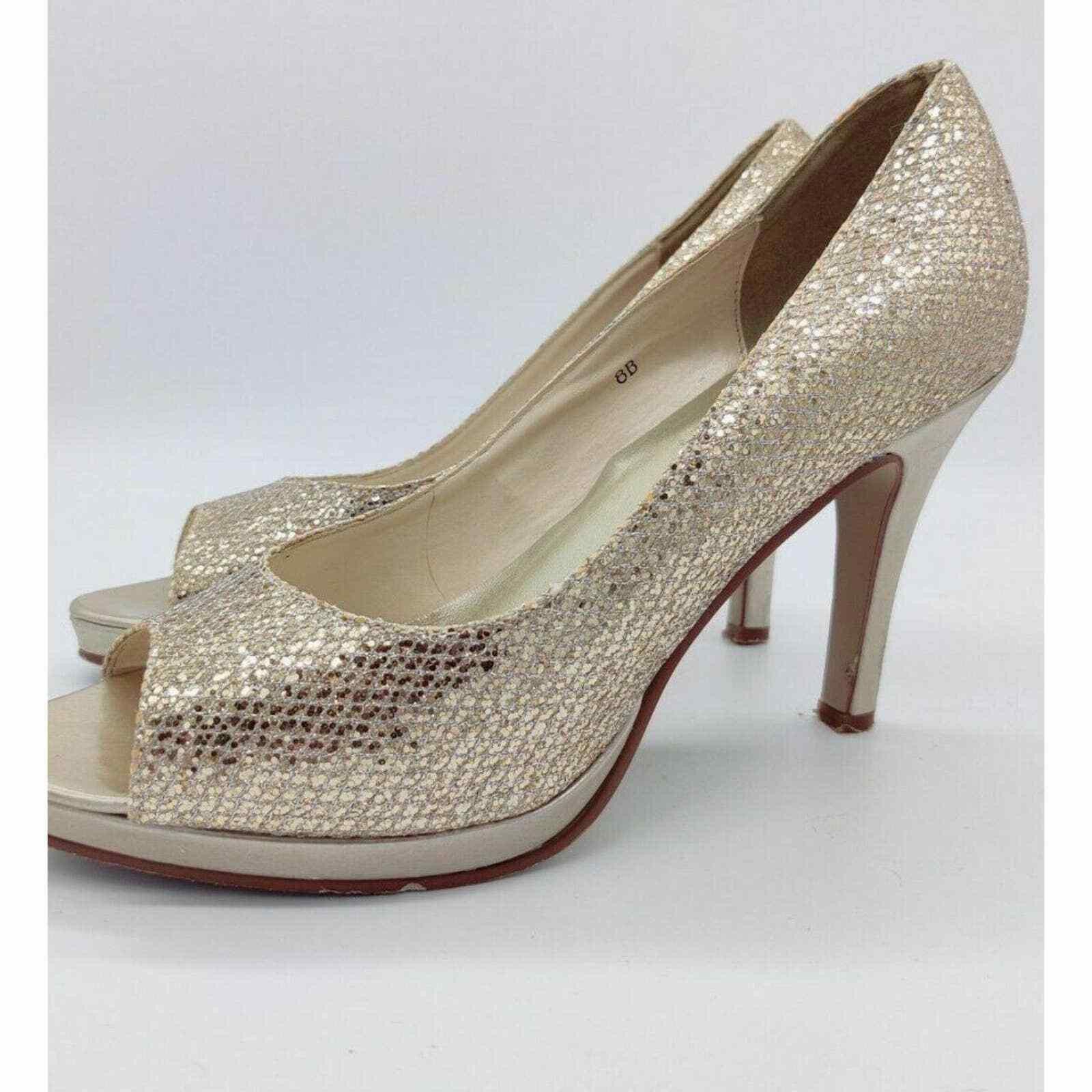 Other Dyeables Sari Glitter Platform Pump 8B Champagne 8 Heels S Size US 8 / IT 38 - 4 Thumbnail