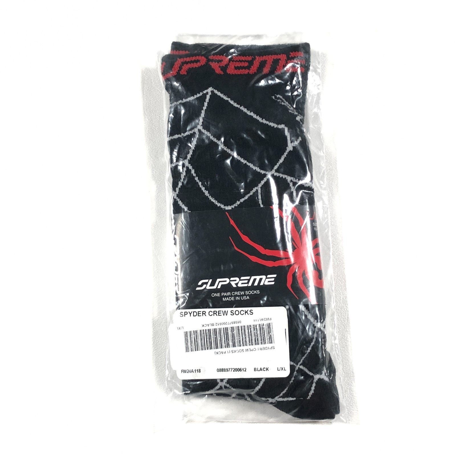 FW24 Supreme Spyder Crew Socks (1 Pack) Black New B9