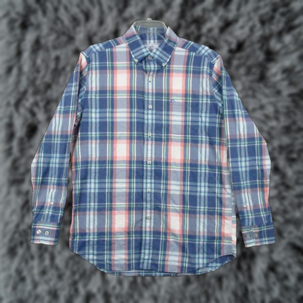 Southern Tide Southern Tide Performance Shirt Medium Mens Blue Salmon Plaid Long Sleeve Button-Up Shirt Size US M / EU 48-50 / 2 - 1 Thumbnail