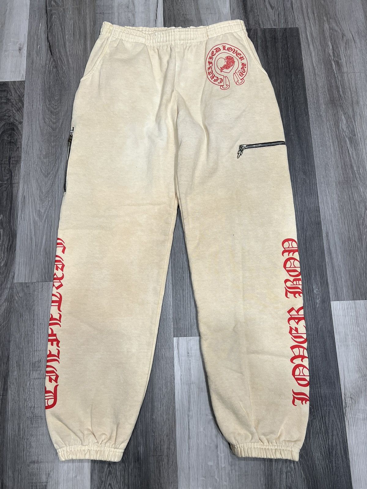 image of Friends & Fam Exclusive Ivory Drake Chrome Hearts Sweats in White, Men's (Size 36)