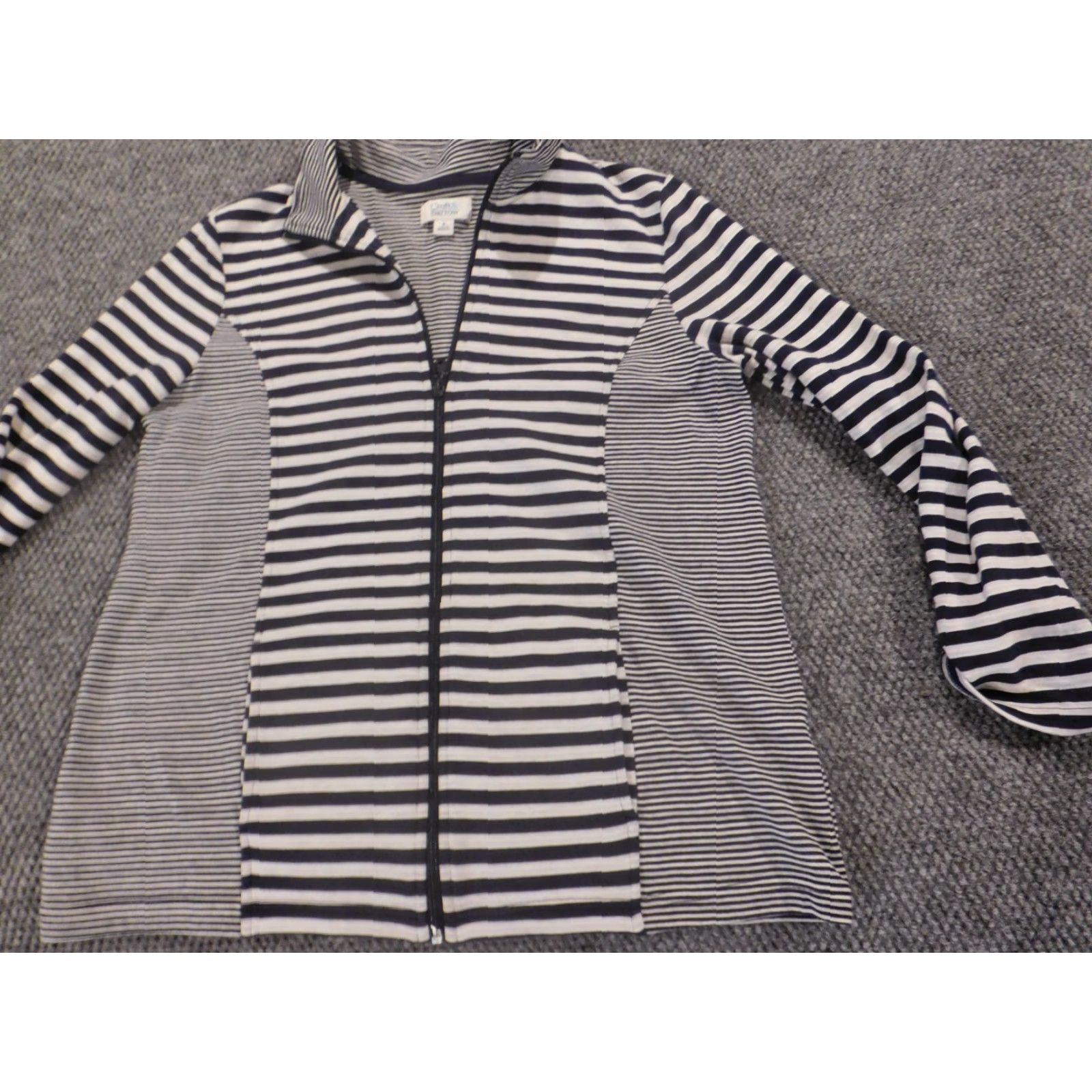 Croft & Barrow Croft & Barrow Womens Sweater M Blue Stripe Full Zip Classic Knit Pullover Mock Neck Long Sleeve Casual Winter Cotton Polyester Size M / US 6-8 / IT 42-44 - 3 Thumbnail