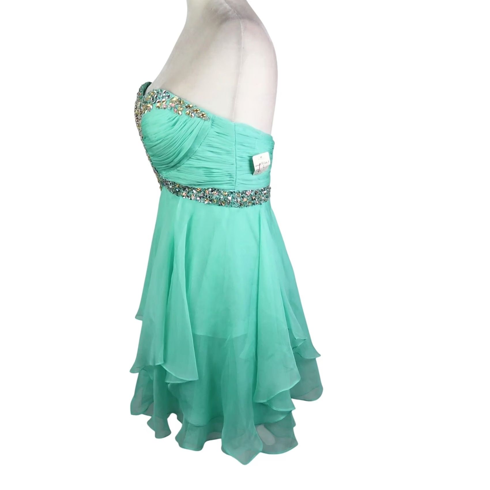 CO Samila & Co Ruffle Strapless Mini Prom Dress Aqua Green Jeweled 6 Size M / US 6-8 / IT 42-44 - 4 Thumbnail